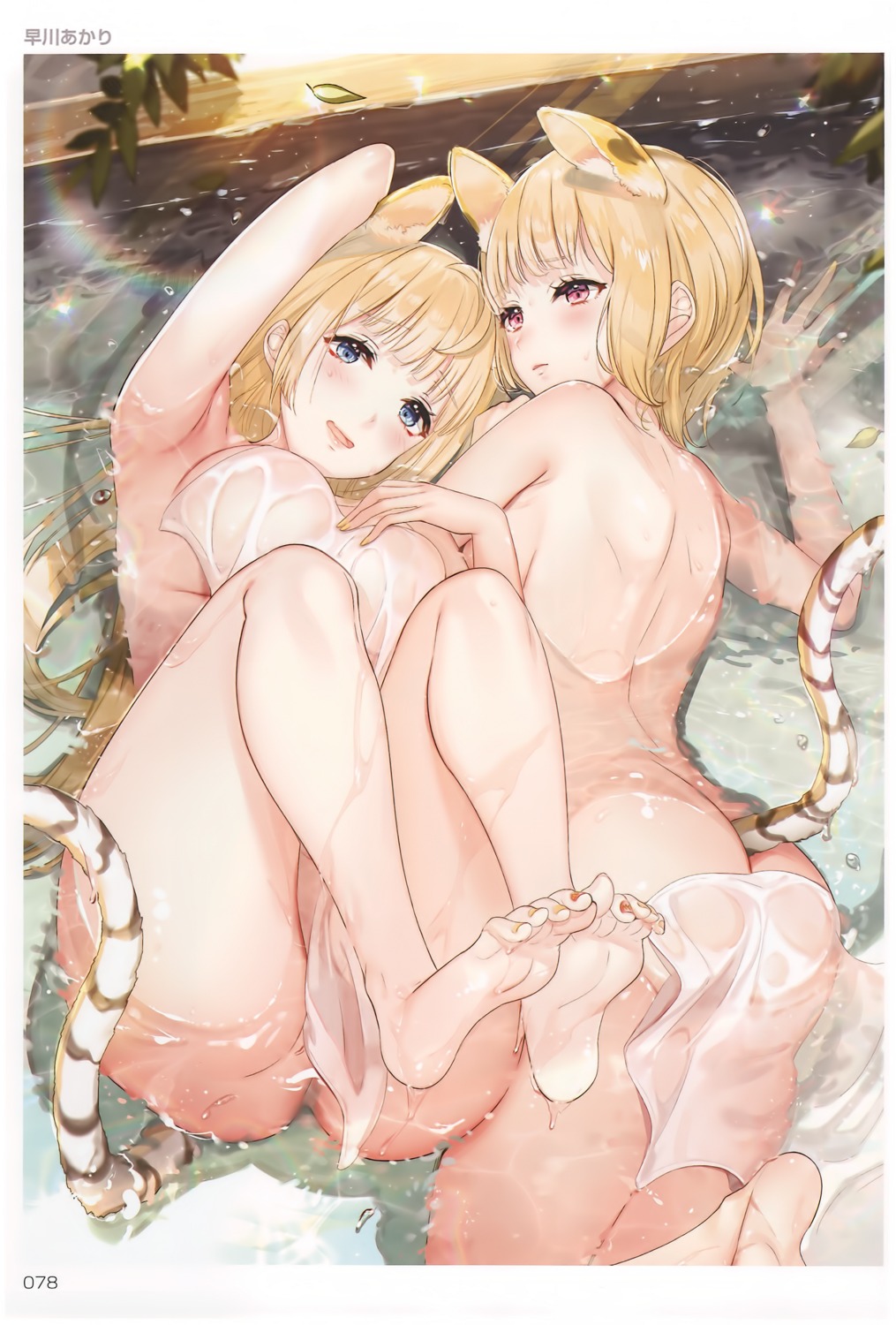 animal_ears ass bathing breast_hold feet hayakawa_akari naked nekomimi onsen see_through tail toranoana towel wet