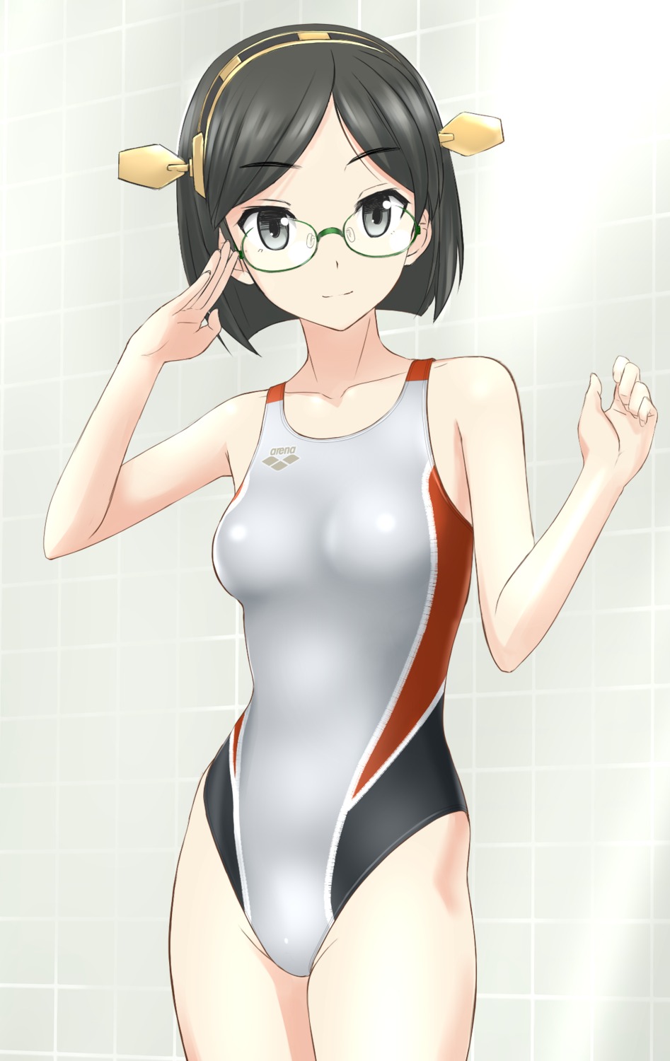 kantai_collection kirishima_(kancolle) megane swimsuits takafumi