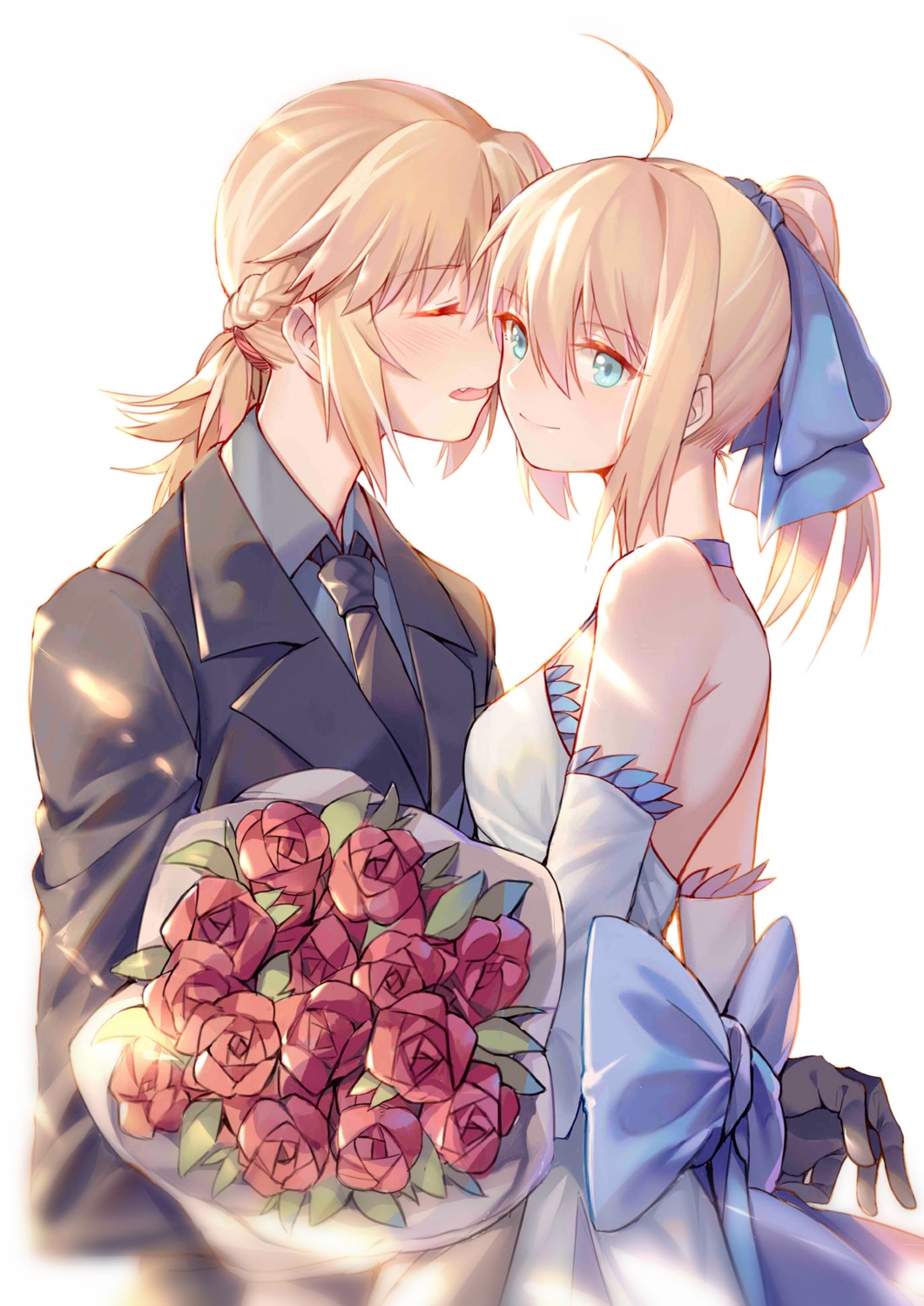 business_suit dress fate/apocrypha fate/stay_night mordred_(fate) saber wedding_dress yorukun yuri