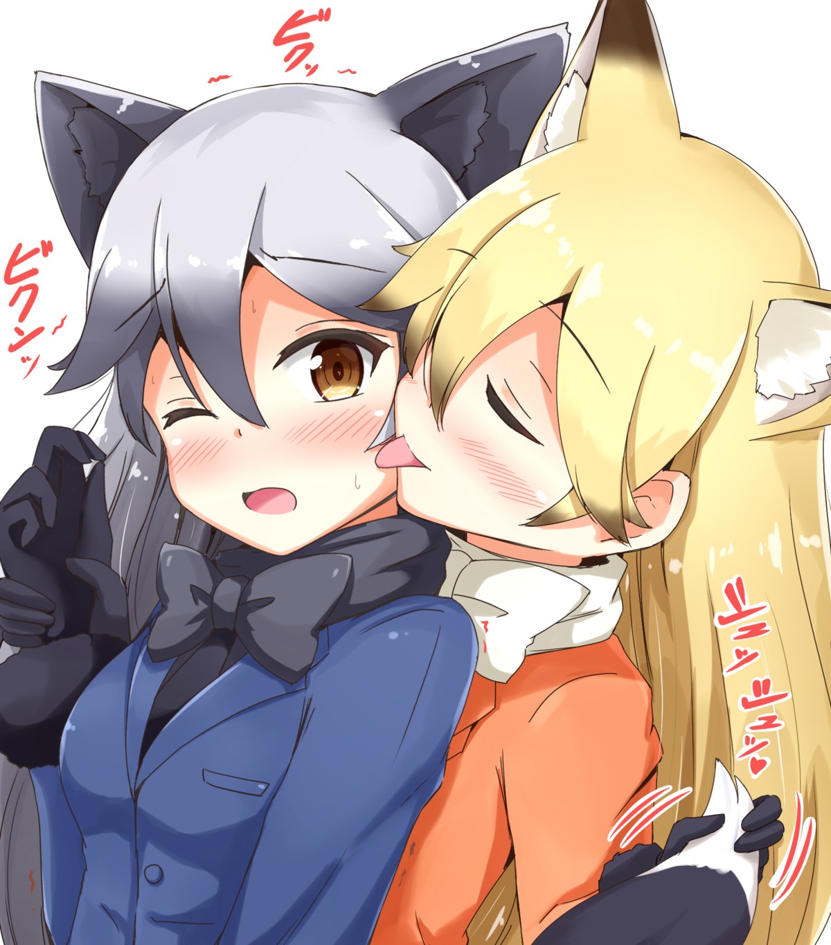 aikawa_ryou animal_ears ezo_red_fox kemono_friends silver_fox tail yuri