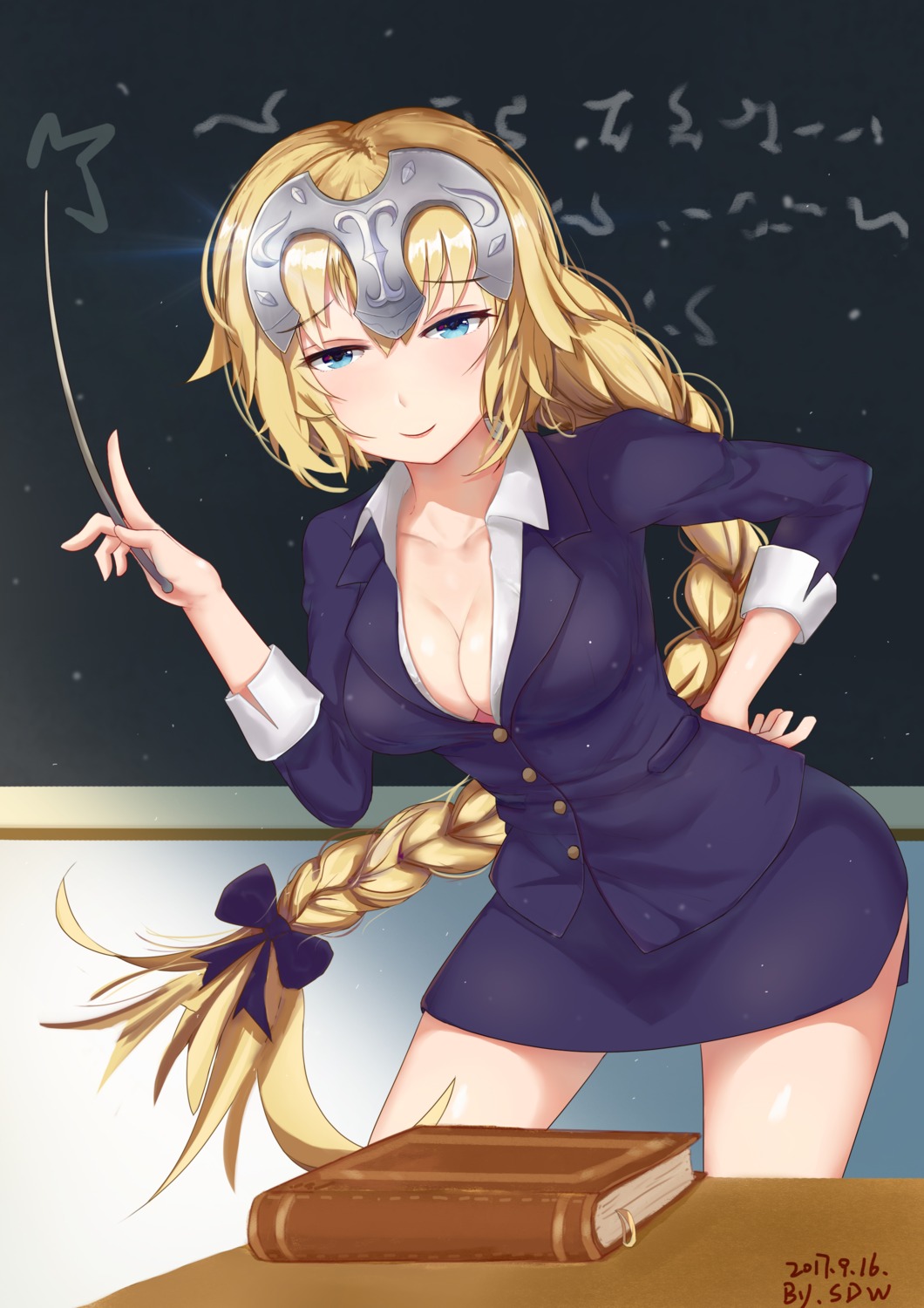 business_suit cleavage fate/grand_order jeanne_d'arc jeanne_d'arc_(fate) no_bra open_shirt san_dao_wen