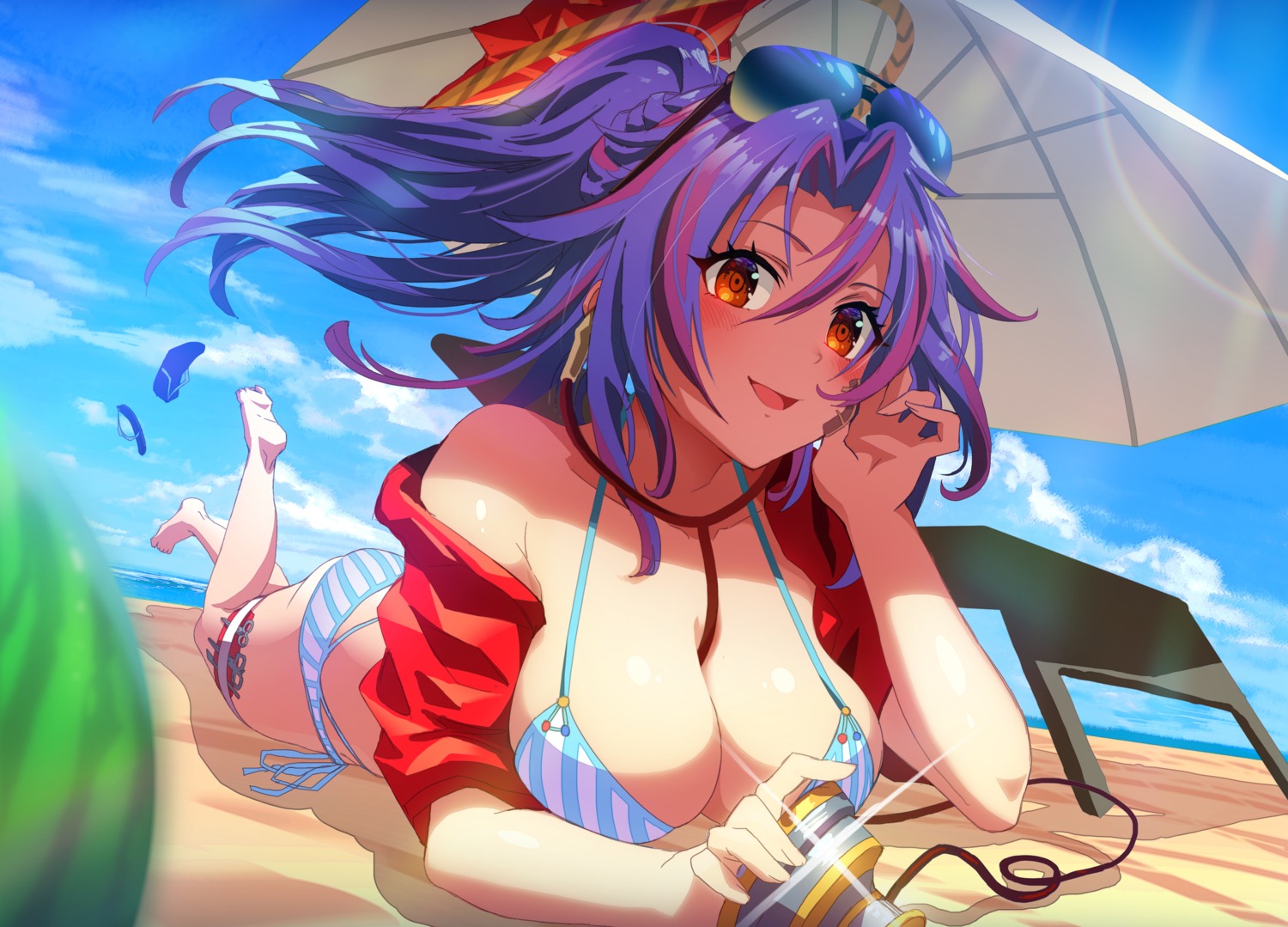 bikini garter gibagiba megane monster_strike open_shirt swimsuits