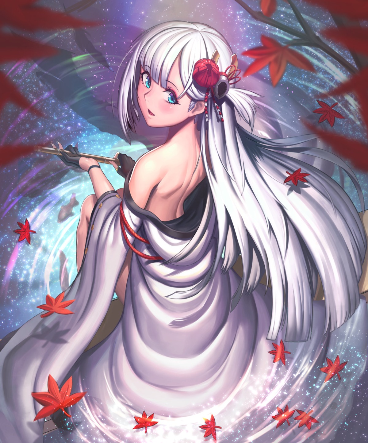 azur_lane japanese_clothes moonandmist no_bra open_shirt shoukaku_(azur_lane)