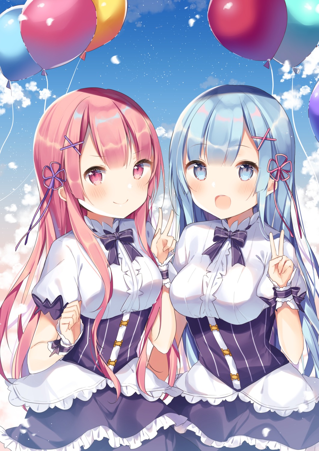 gothic_lolita lolita_fashion ram_(re_zero) re_zero_kara_hajimeru_isekai_seikatsu rem_(re_zero) shiino_sera