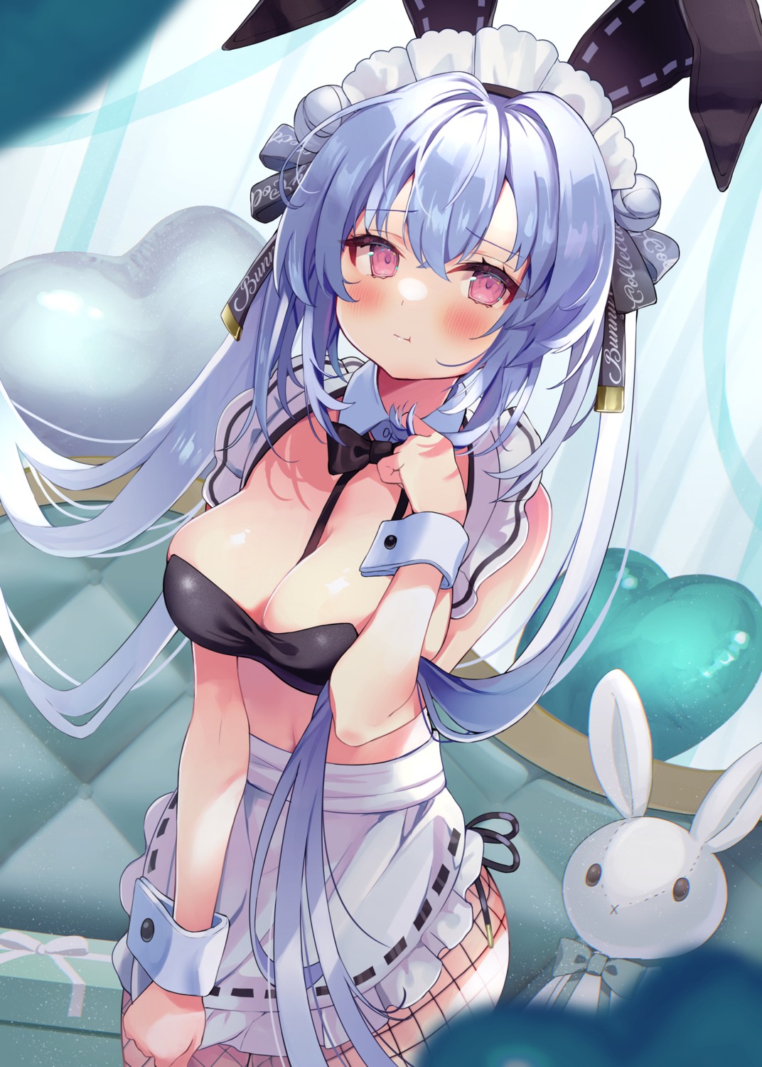 animal_ears bunny_ears ebihara_beniko fishnets maid no_bra pantyhose