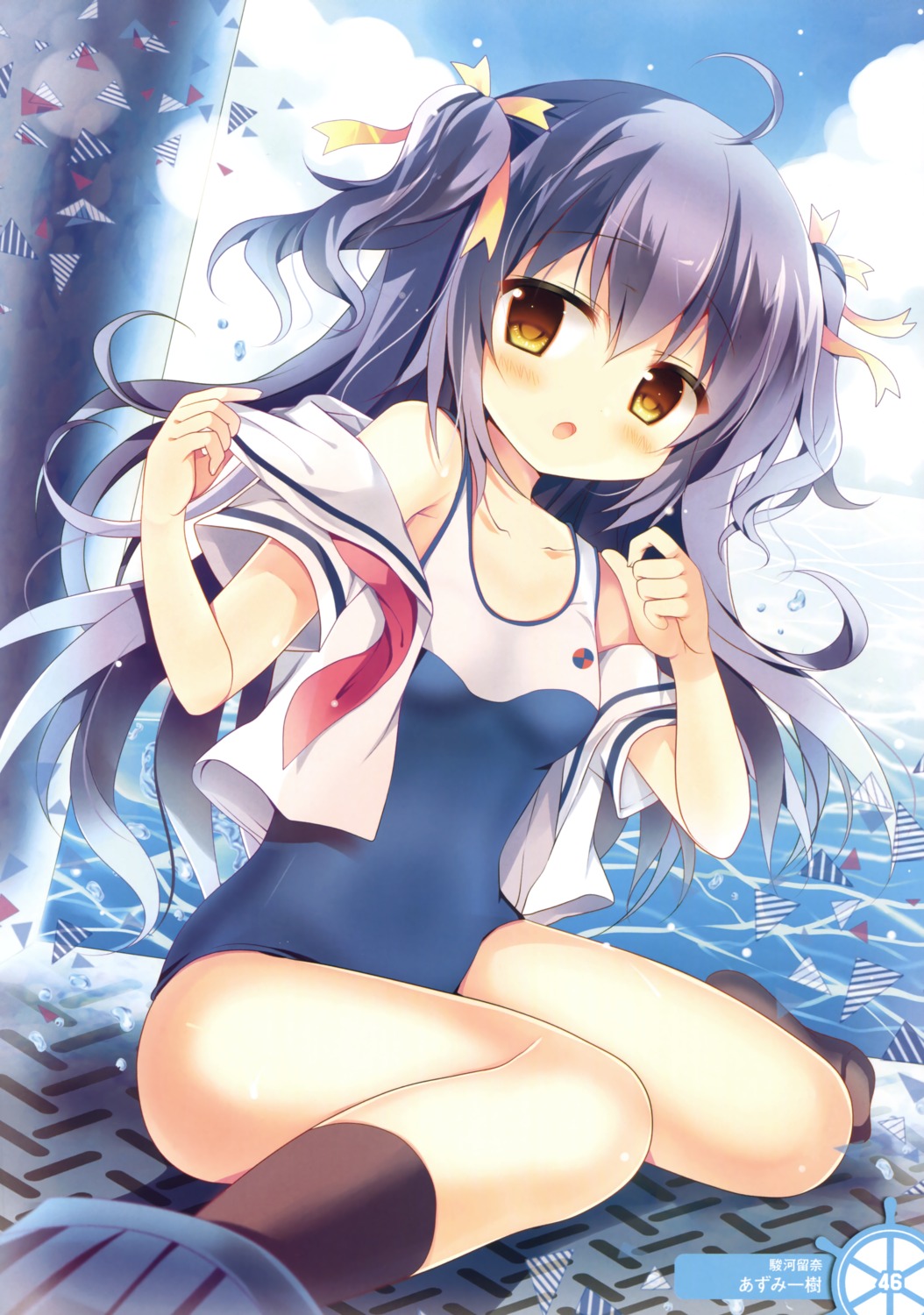 azumi_kazuki high_school_fleet open_shirt school_swimsuit seifuku suruga_runa swimsuits undressing