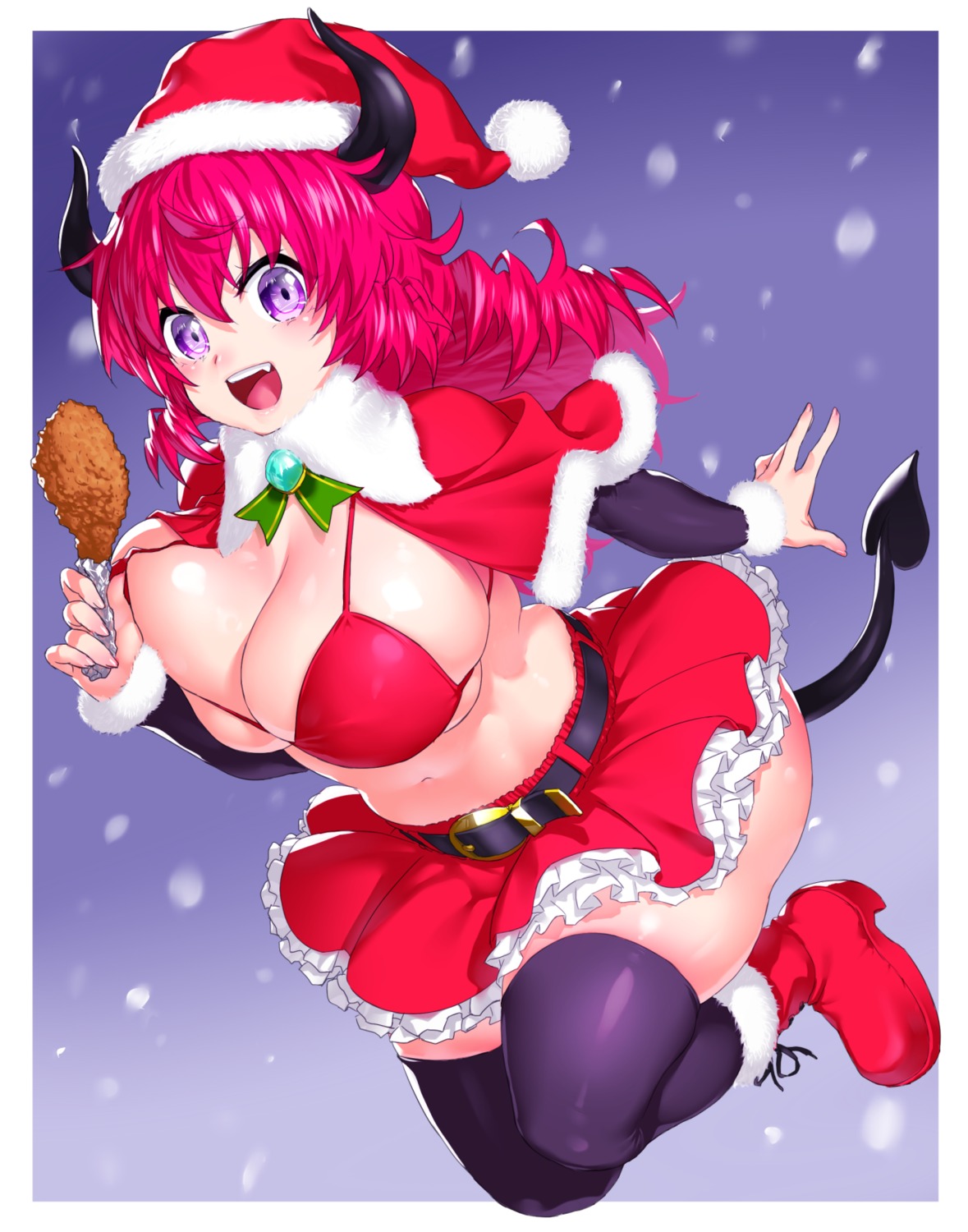 bikini_top christmas horns onsoku_inu skirt_lift swimsuits tail thighhighs