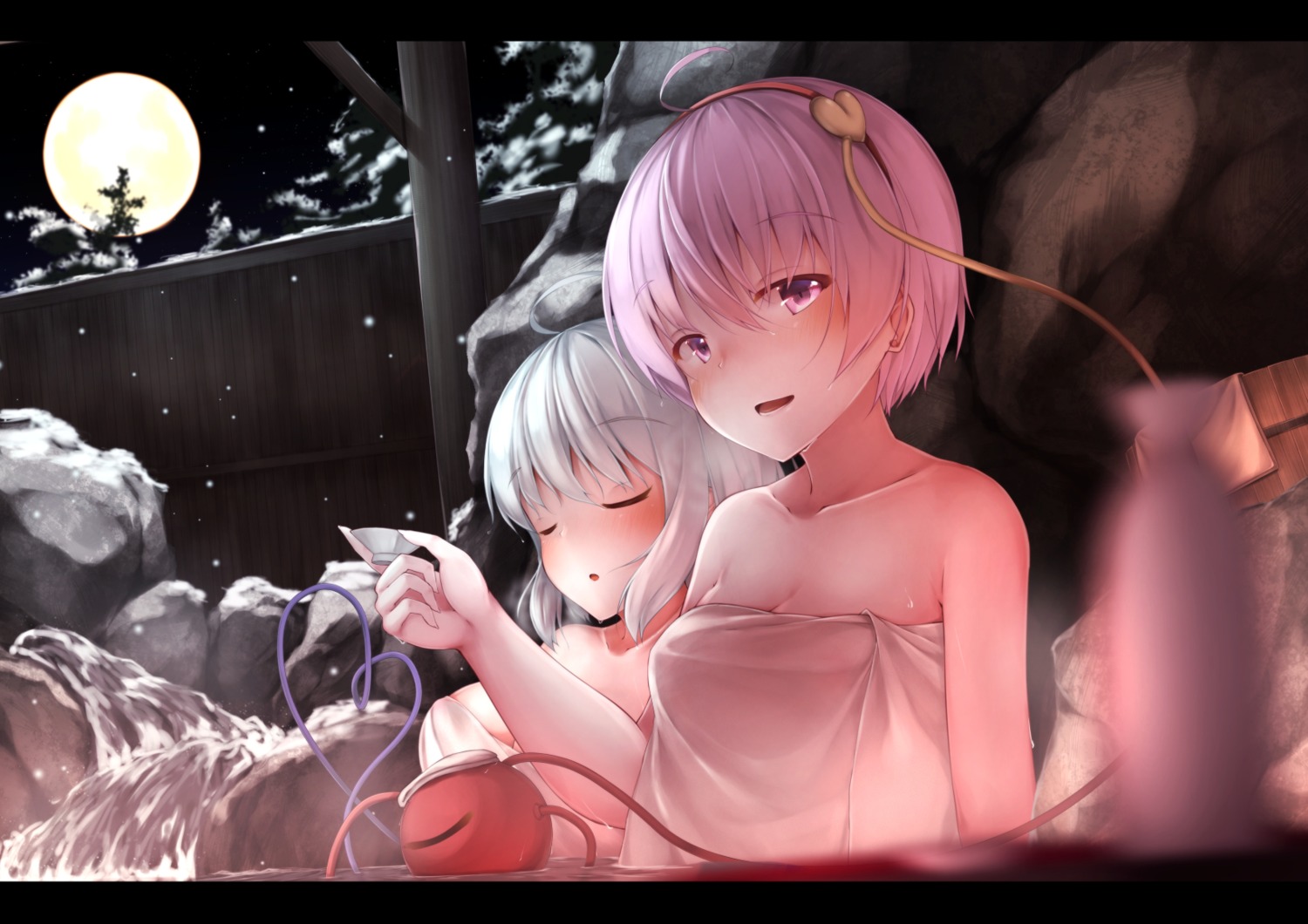 bathing cleavage komeiji_koishi komeiji_satori onsen rerrere touhou towel wet