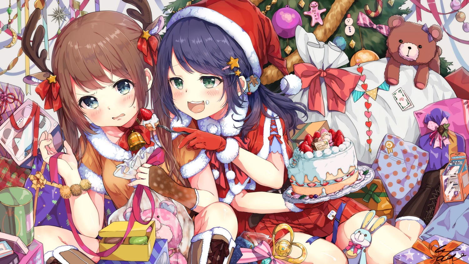 animal_ears christmas horns pomu wallpaper