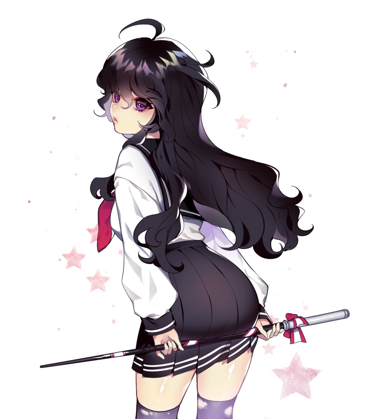 ass rimsuk seifuku thighhighs torn_clothes weapon