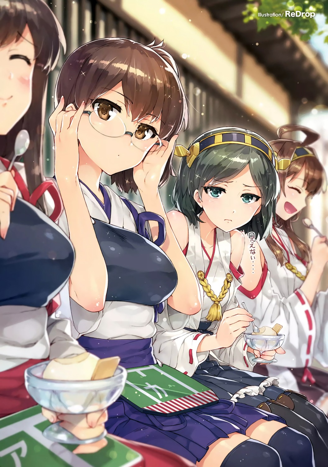 akagi_(kancolle) kaga_(kancolle) kantai_collection kirishima_(kancolle) kongou_(kancolle) megane redrop thighhighs