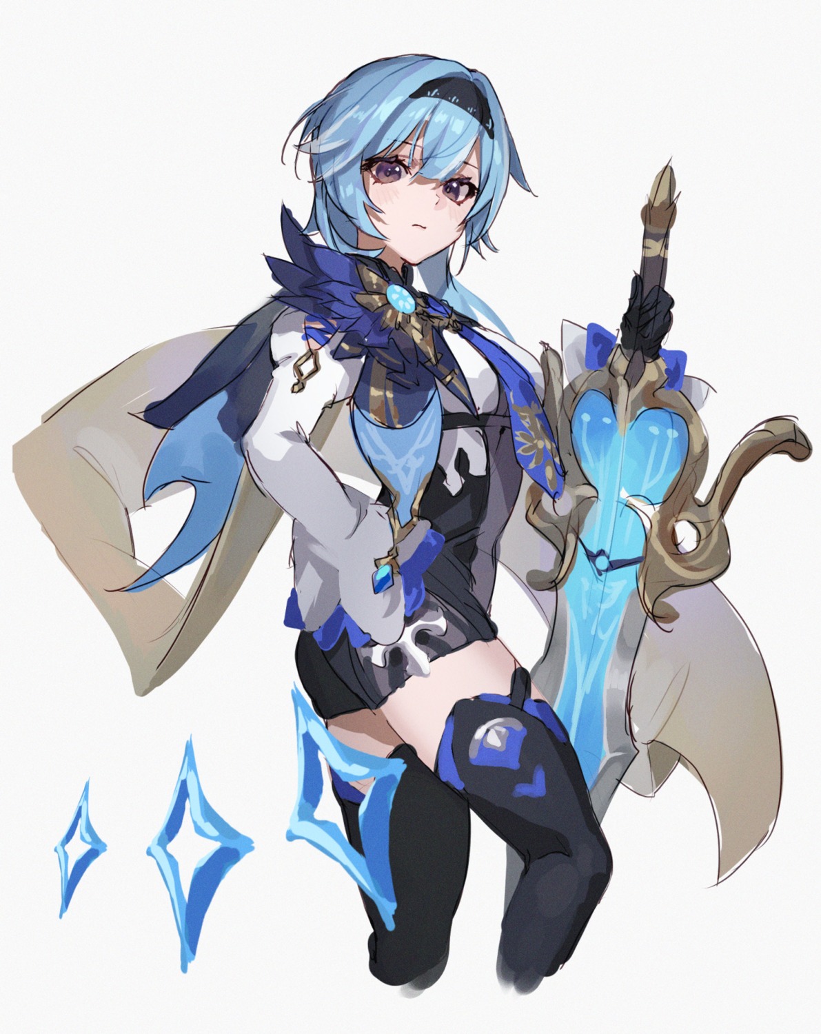 eula garter genshin_impact sketch sooon sword thighhighs