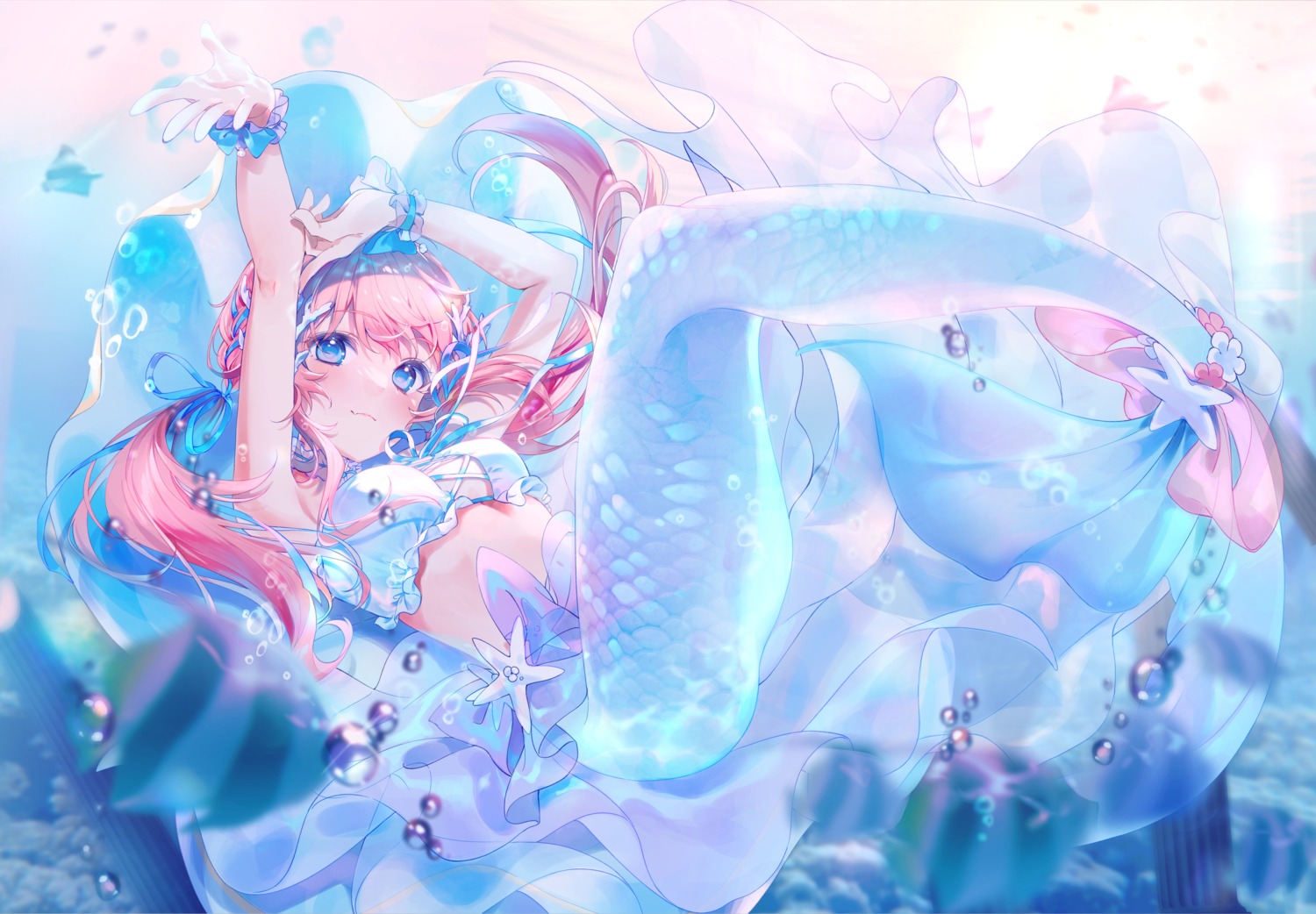 a20_(atsumaru) bikini_top hanagumo_kuyuri mermaid monster_girl swimsuits tail wet