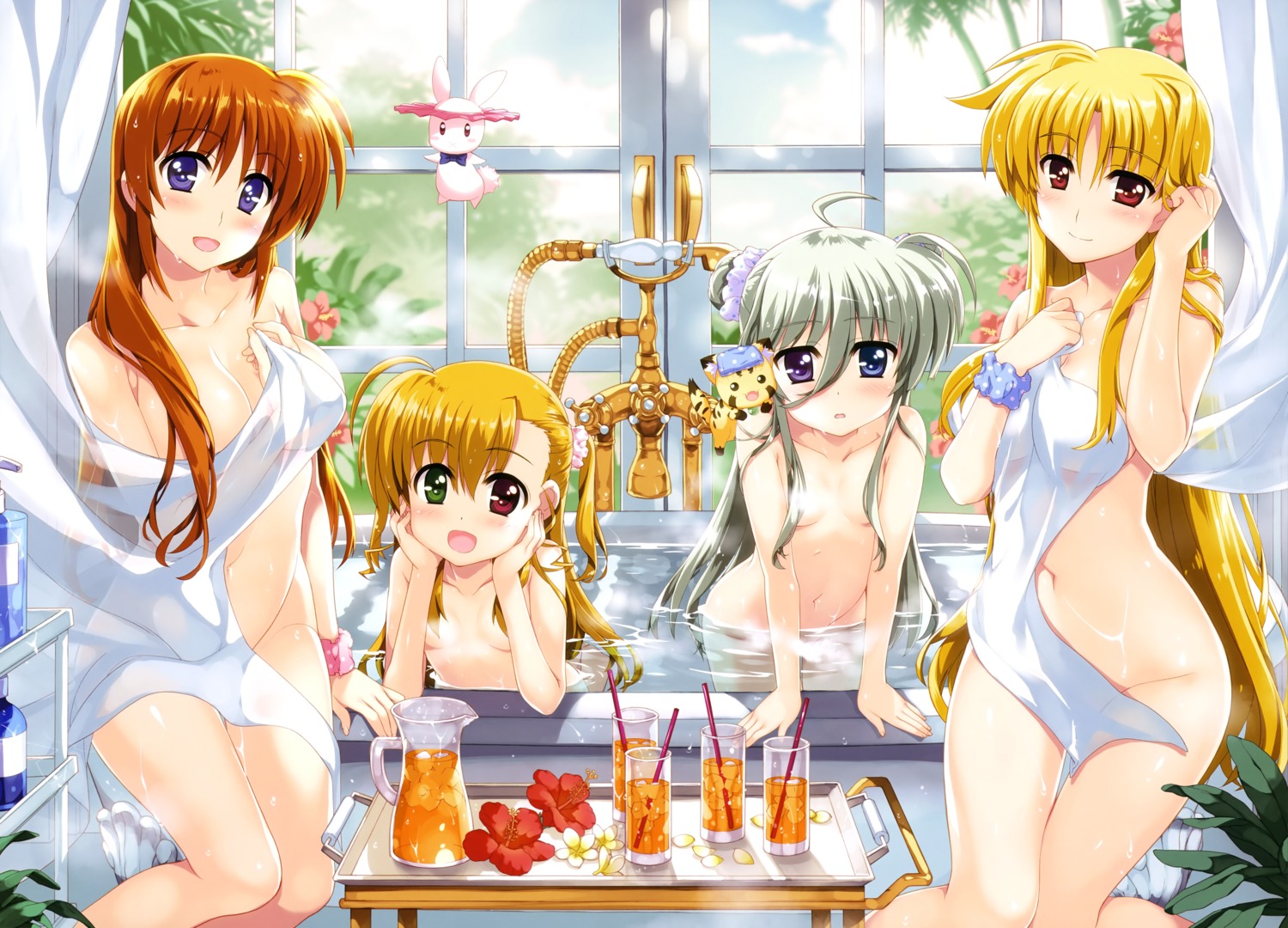 asteion bathing breast_hold censored einhart_stratos fate_testarossa fujima_takuya heterochromia loli mahou_shoujo_lyrical_nanoha mahou_shoujo_lyrical_nanoha_vivid naked sacred_heart see_through takamachi_nanoha vivio wet