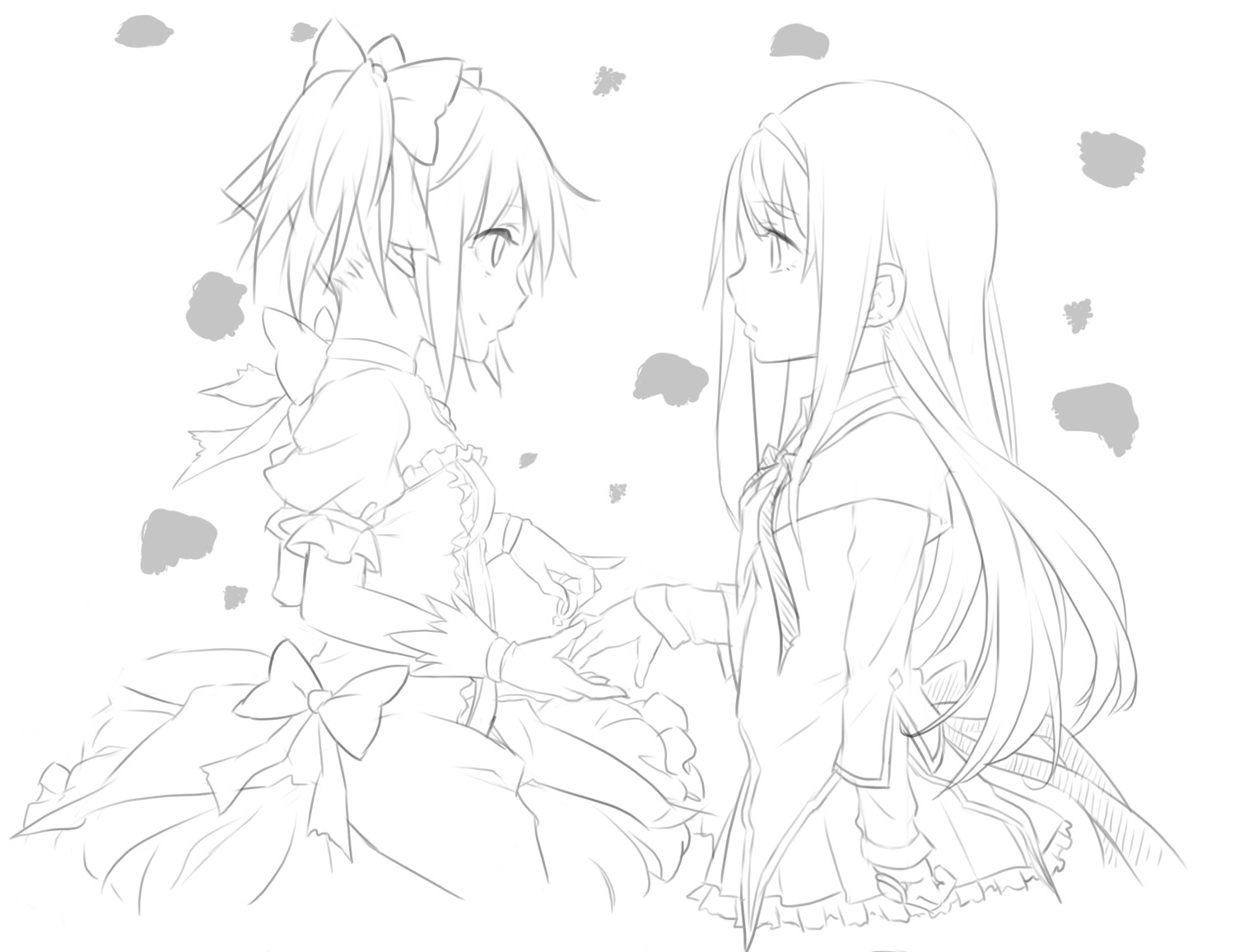 akemi_homura hpflower kaname_madoka monochrome puella_magi_madoka_magica