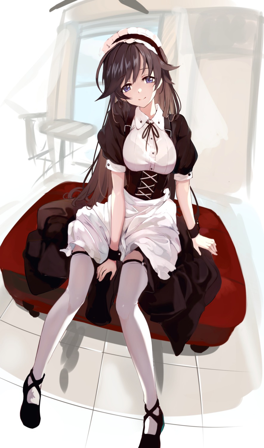 girls_und_panzer isuzu_hana lumo_1121 maid pantyhose skirt_lift stockings thighhighs