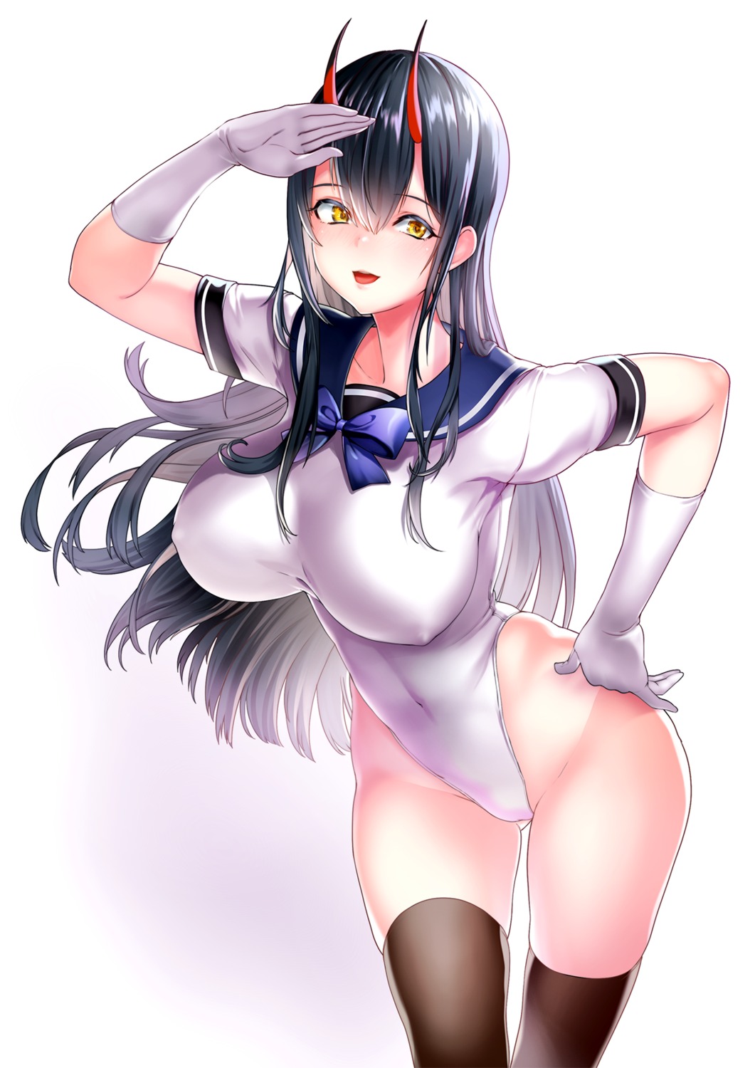 effort_star erect_nipples horns leotard seifuku thighhighs