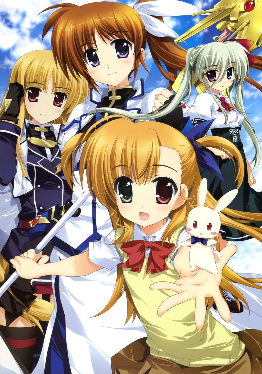 einhart_stratos fate_testarossa fujima_takuya heterochromia jpeg_artifacts mahou_shoujo_lyrical_nanoha mahou_shoujo_lyrical_nanoha_vivid seifuku takamachi_nanoha vivio