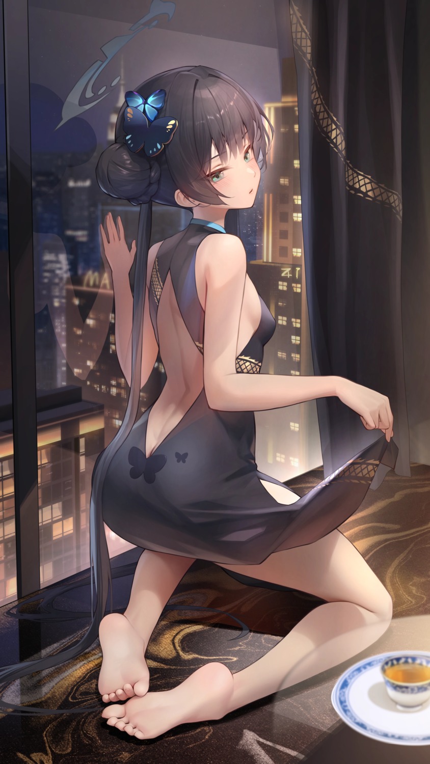 ass blue_archive chinadress halo loli no_bra risa_(pixiv23908854) ryuuge_kisaki skirt_lift