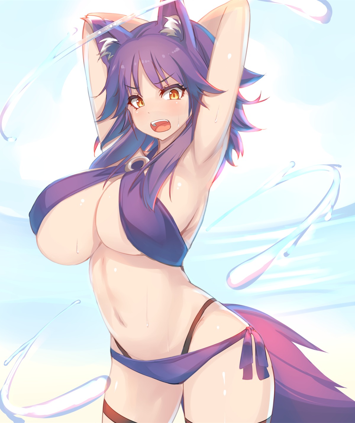 aki_makoto animal_ears bikini erect_nipples garter princess_connect princess_connect!_re:dive shiki_(psychedelic_g2) swimsuits tail