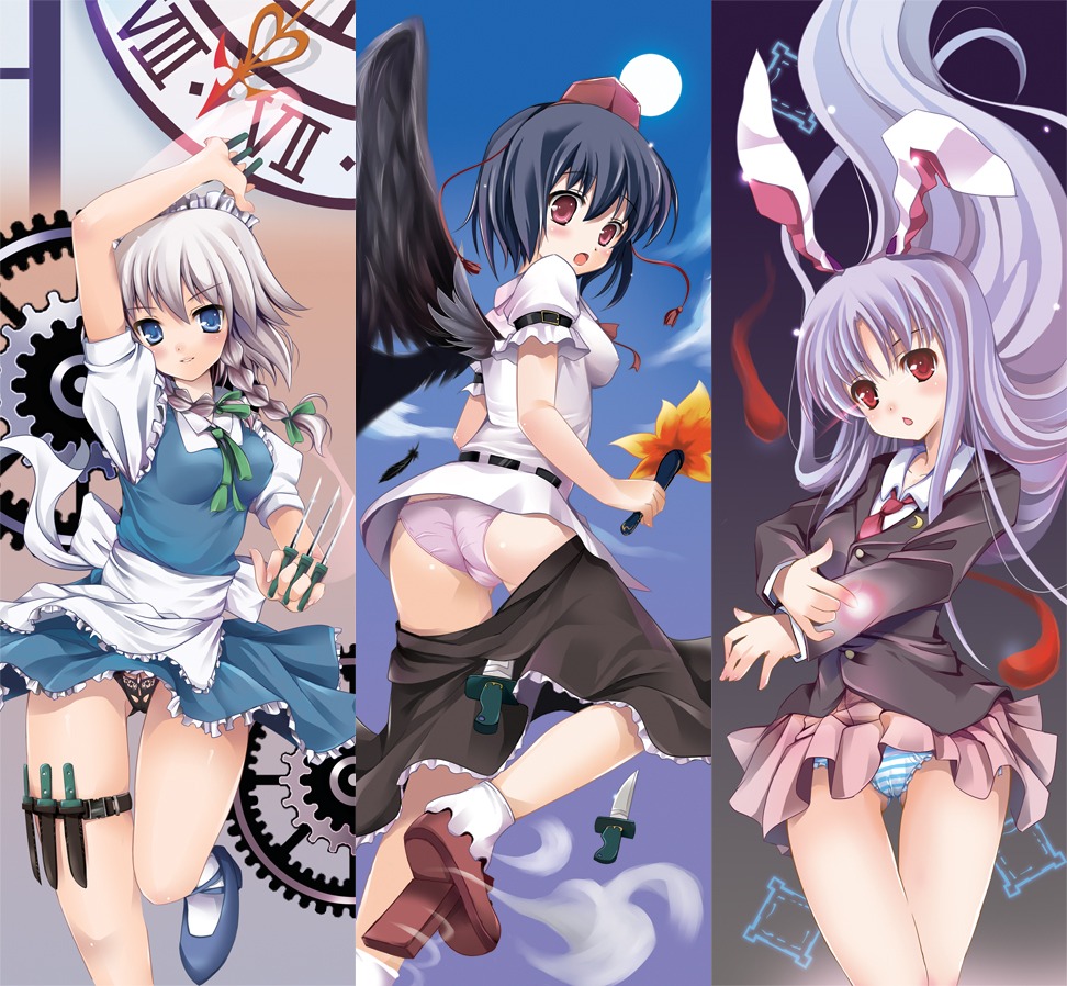 animal_ears izayoi_sakuya pantsu reisen_udongein_inaba shameimaru_aya tomusooya touhou