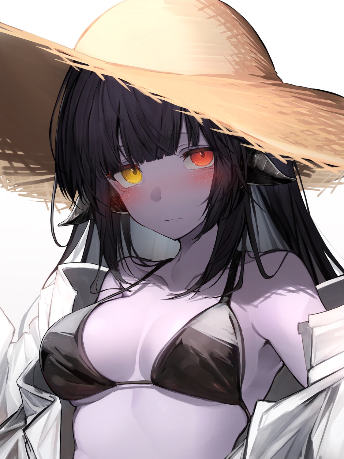 bikini_top heterochromia open_shirt swimsuits tab_head