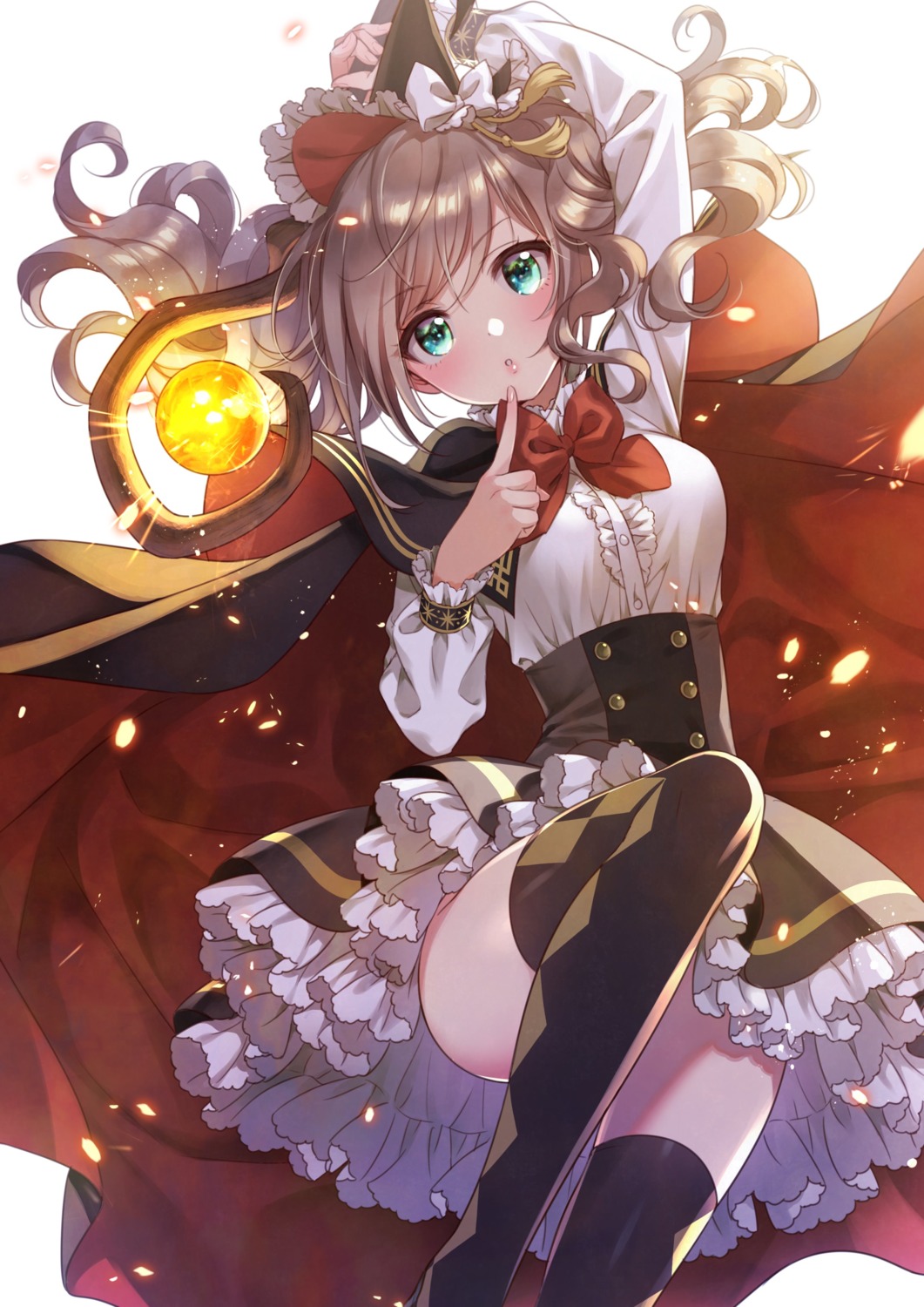 dress morikura_en skirt_lift thighhighs weapon witch