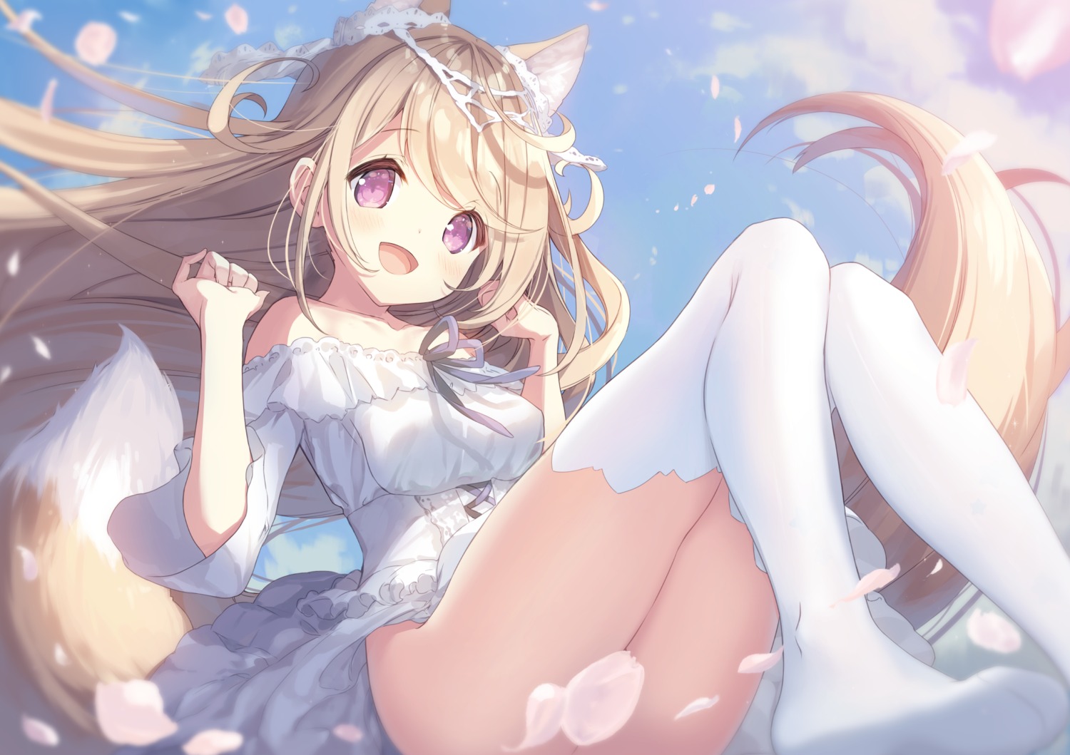 animal_ears censored dress kitsune nopan p19 skirt_lift sylvie_milia_leclerc tail thighhighs