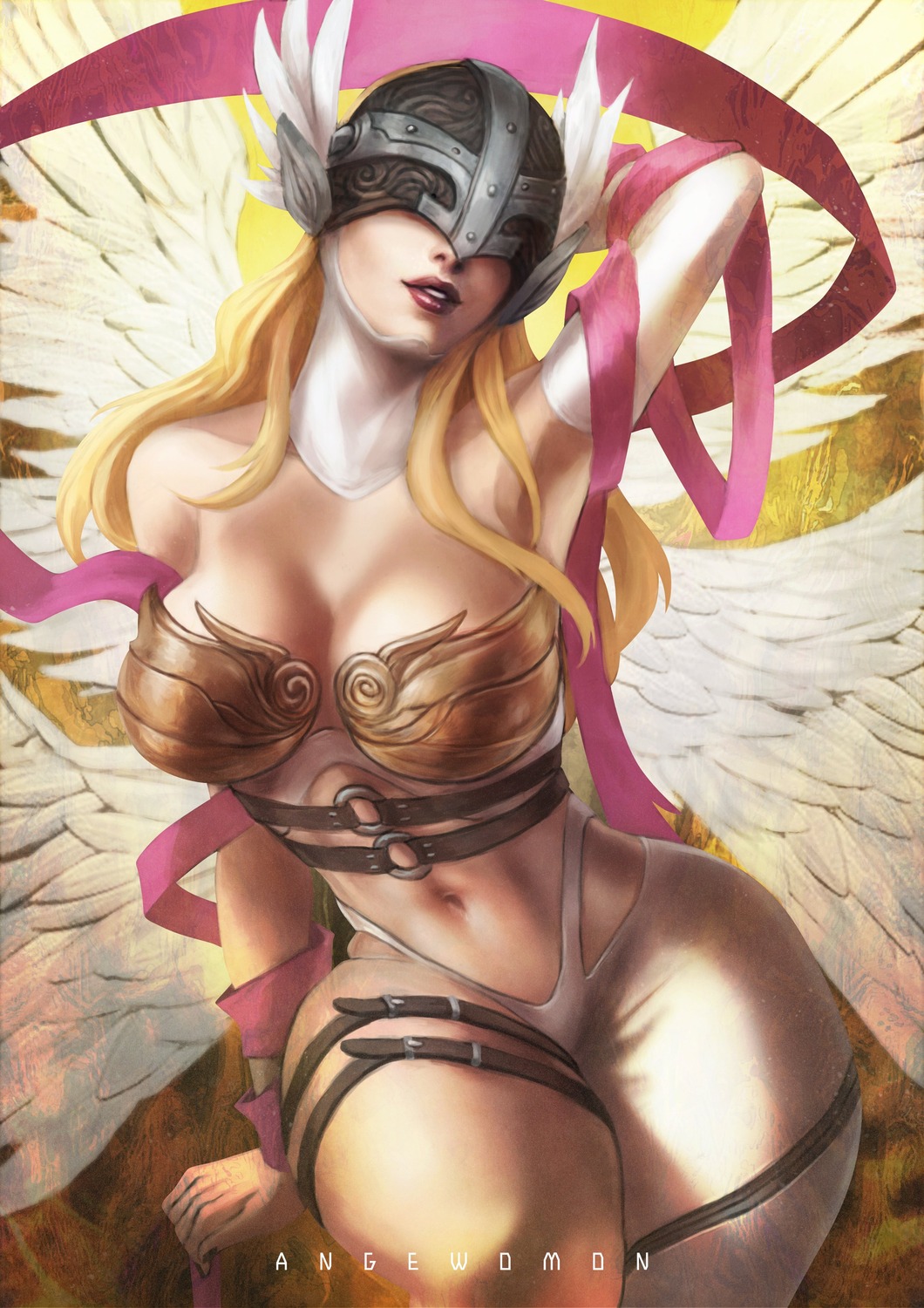 angewomon armor bikini_armor cleavage digimon digimon_adventure garter monori_rogue wings