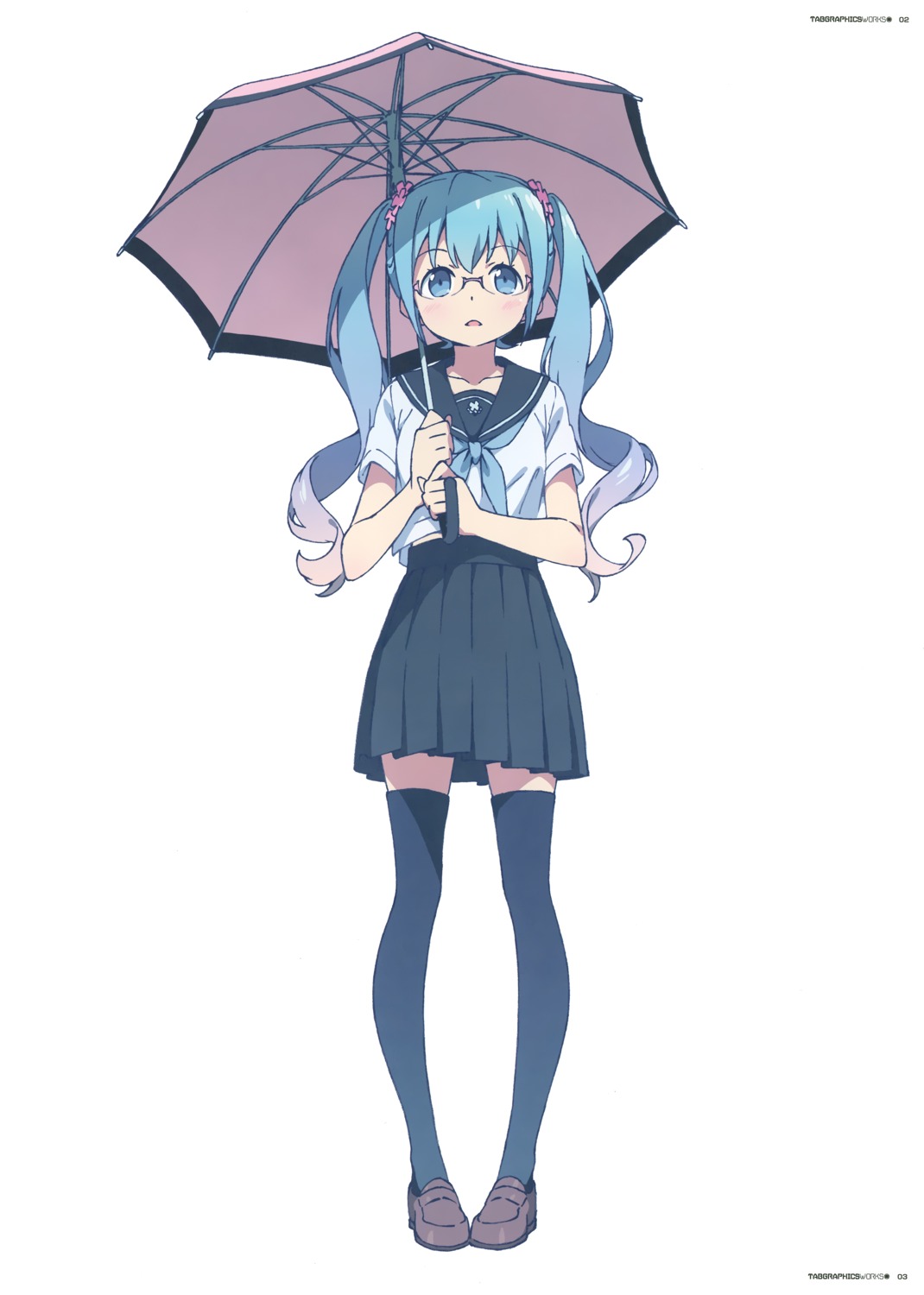 hatsune_miku kanzaki_hiro megane seifuku tabgraphics thighhighs umbrella vocaloid