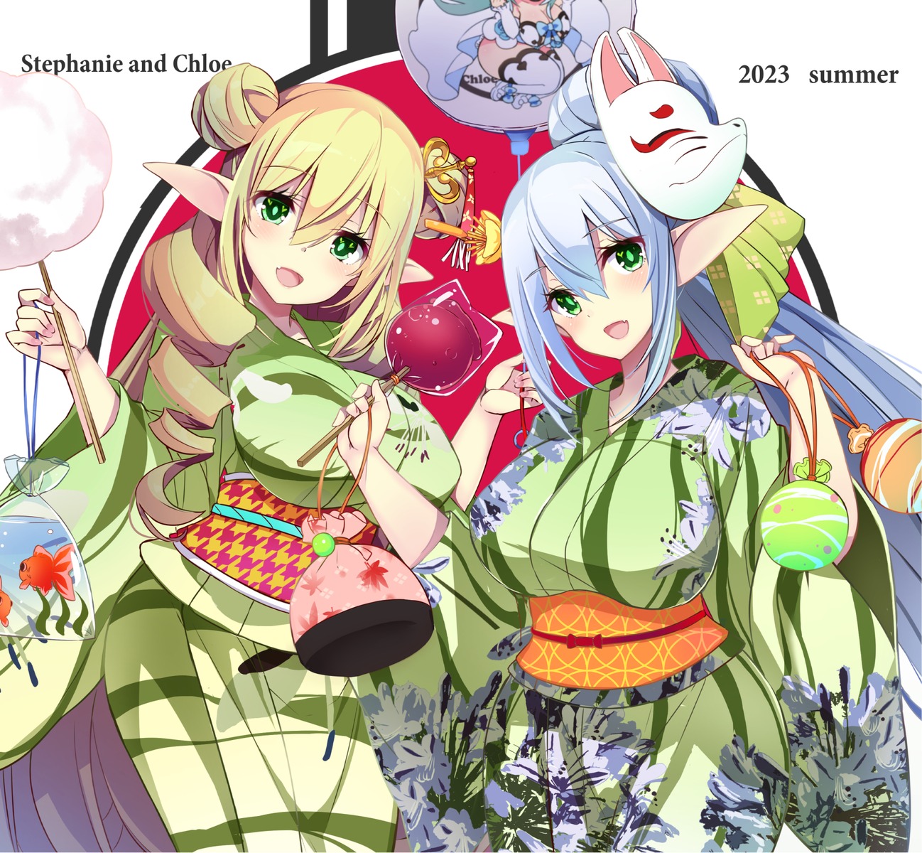 brave_girl_ravens chloe_ferrer elf kurokawa_izumi pointy_ears stephanie_ferrer yukata