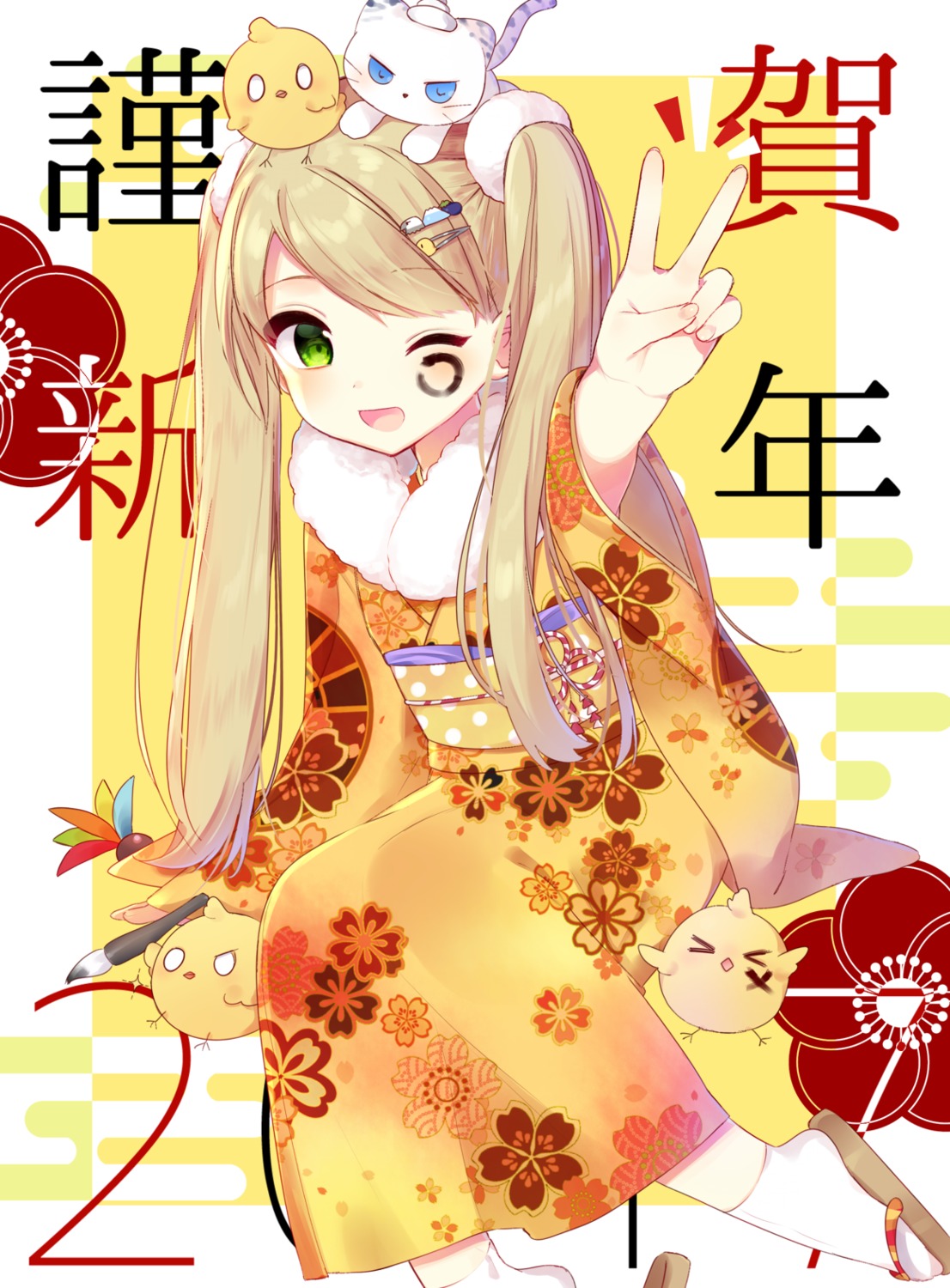 kimono mafuyu_(chibi21) neko