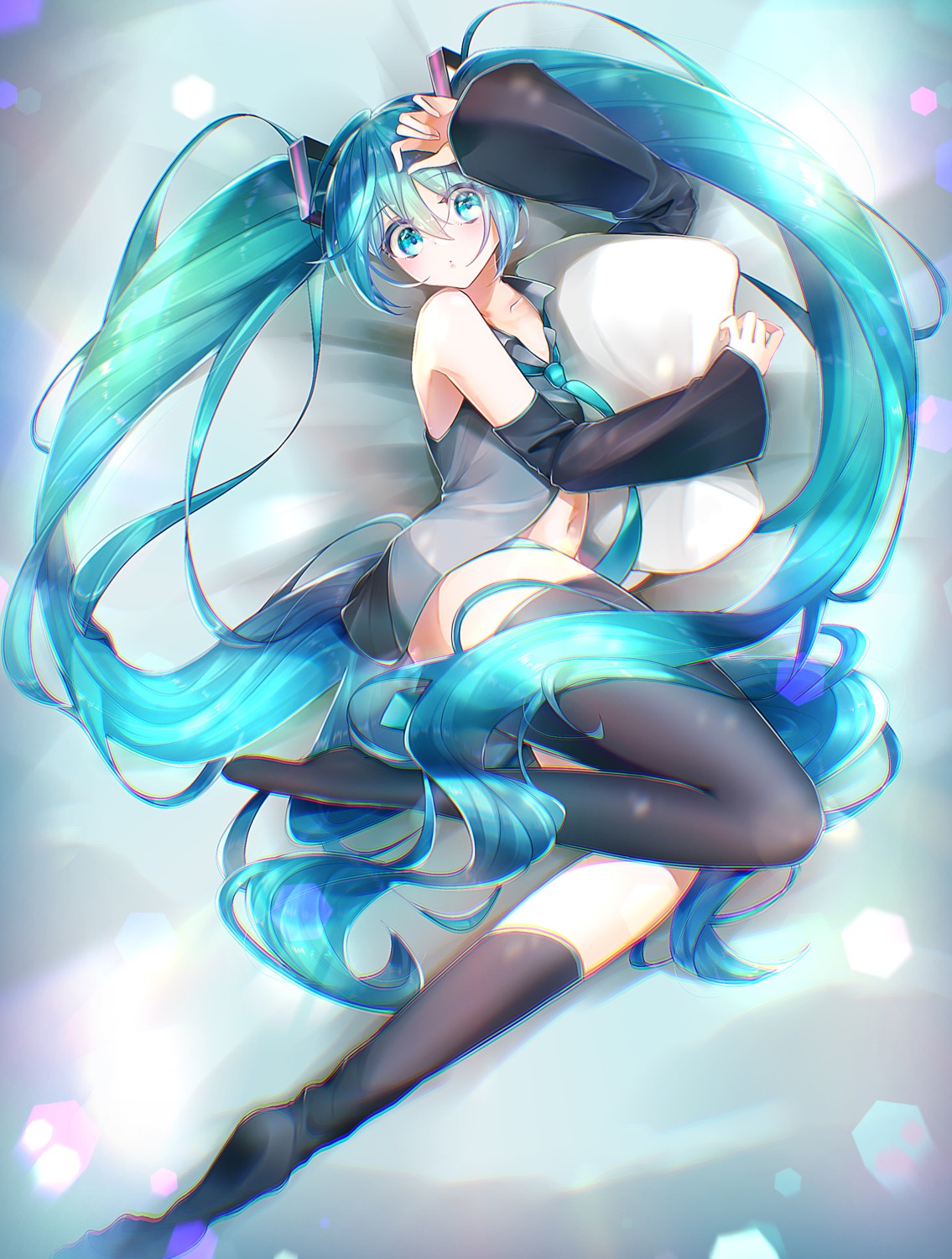 hatsune_miku open_shirt rentama thighhighs vocaloid