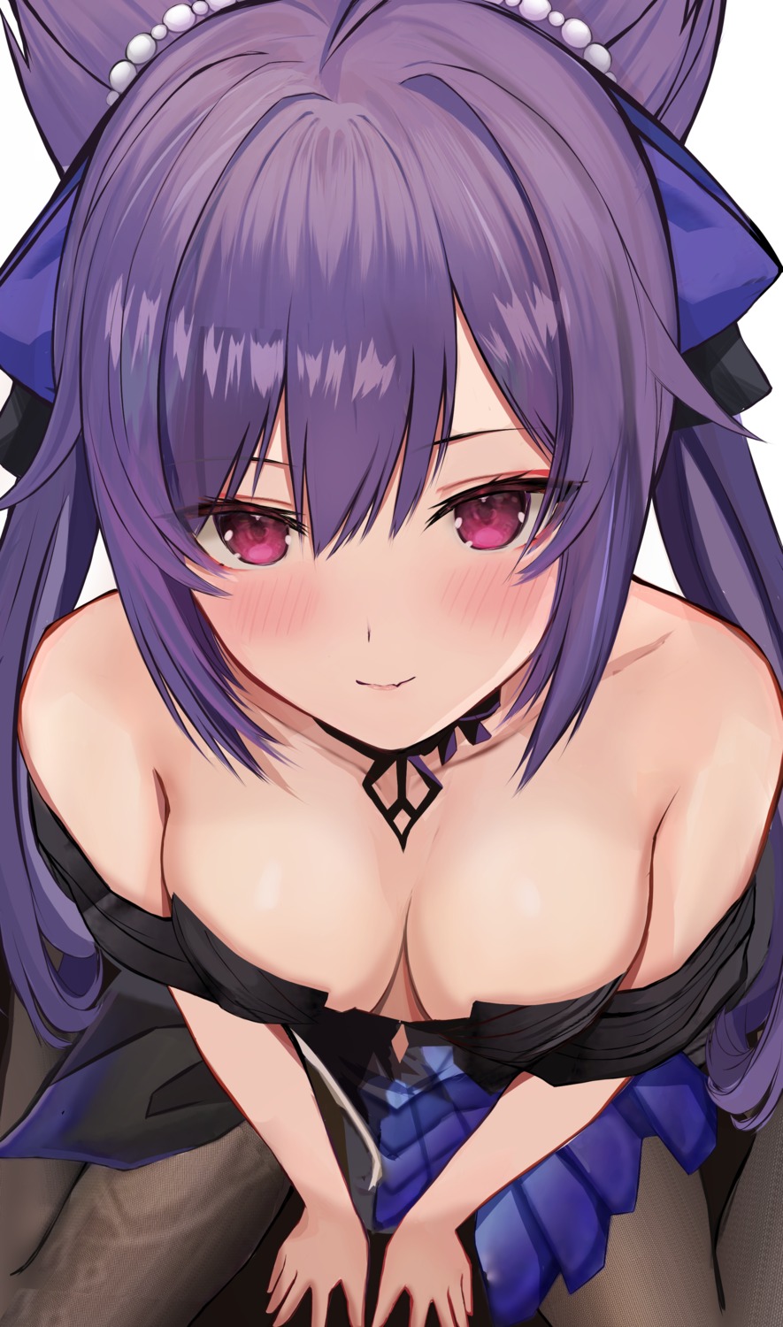 cleavage efuri_(riarea00) genshin_impact keqing no_bra pantyhose