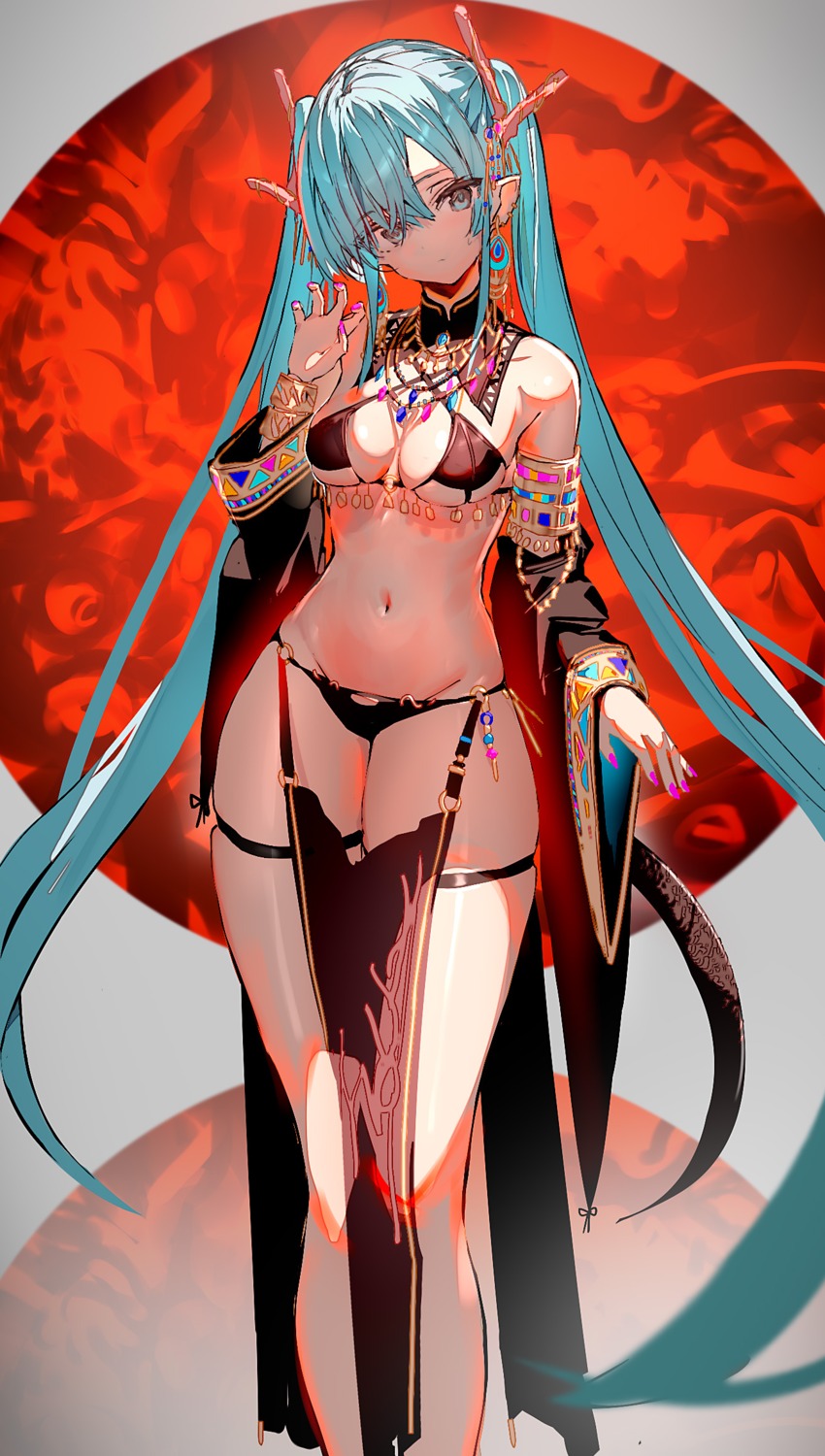 bikini enj! garter hatsune_miku horns pointy_ears swimsuits tail vocaloid