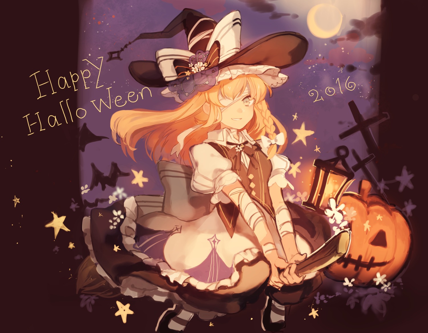 bandages eyepatch halloween kirisame_marisa rom_(romshiro) touhou witch