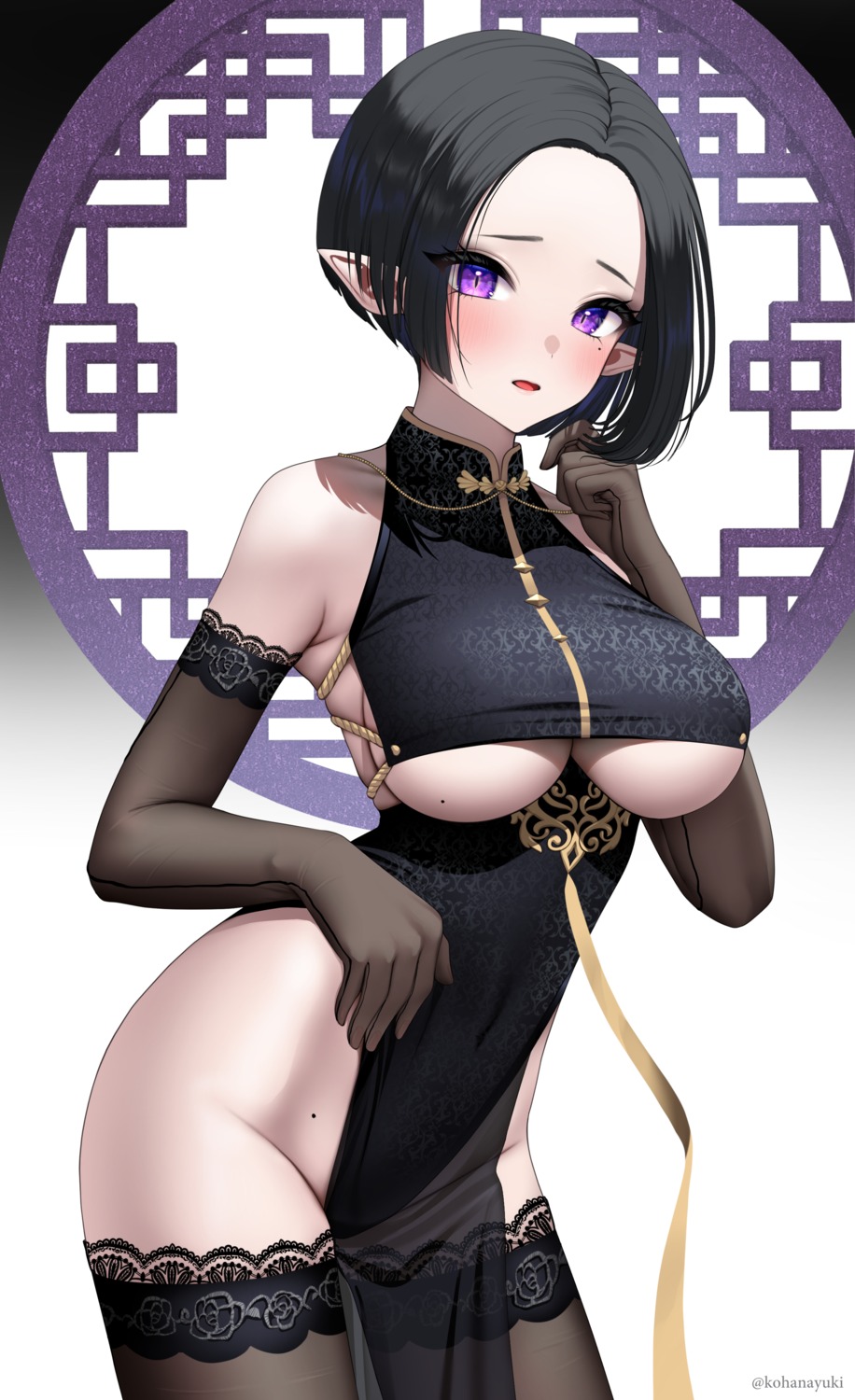 chinadress kohanayuki no_bra pointy_ears see_through thighhighs