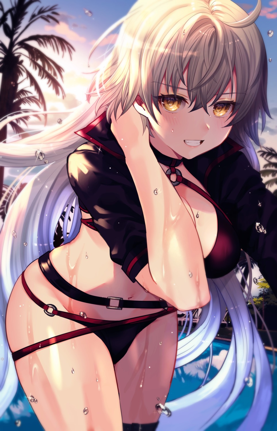 bikini cleavage fate/grand_order garter jeanne_d'arc jeanne_d'arc_(alter)_(fate) sadao4a swimsuits wet