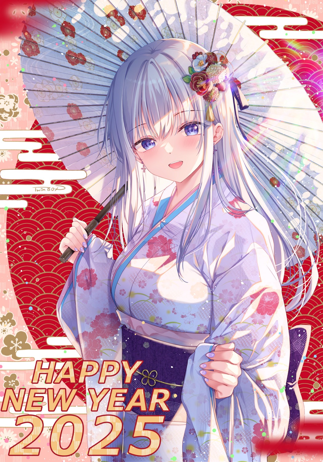 hiiragi_asuka_(twinbox) kimono twinbox twinbox_school umbrella