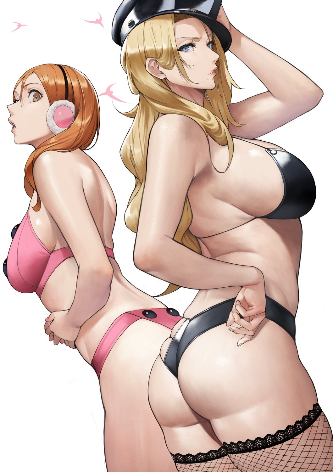 ass bleach bra fishnets inoue_orihime matsumoto_rangiku pantsu thighhighs thong yoshio_(55level)