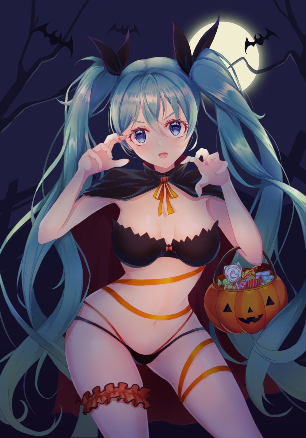 bra cleavage garter halloween hatsune_miku pani_(wpgns9536) pantsu vocaloid