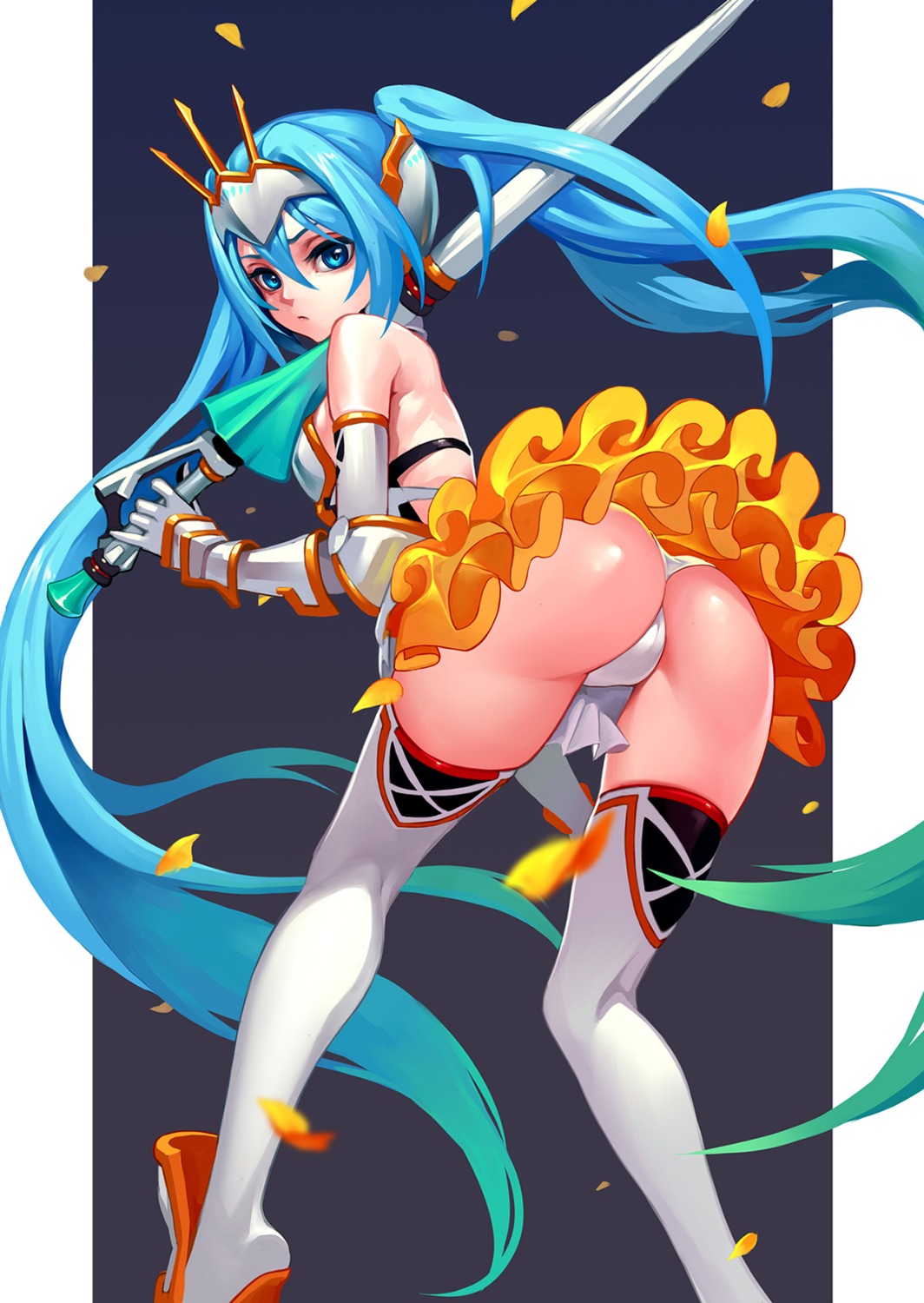 armor ass cameltoe goodsmile_racing hatsune_miku panty_pull racing_miku thighhighs vocaloid weapon zengxianxin