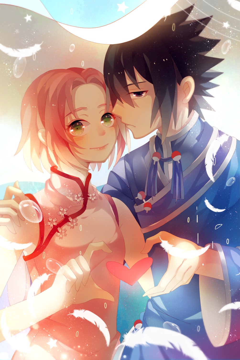 asian_clothes chinadress haruno_sakura naruto uchiha_sasuke uri_(513321347)