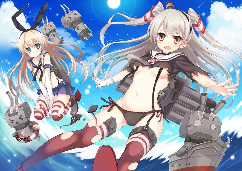 amatsukaze_(kancolle) cameltoe harimoji kantai_collection loli pantsu shimakaze_(kancolle) string_panties thighhighs underboob