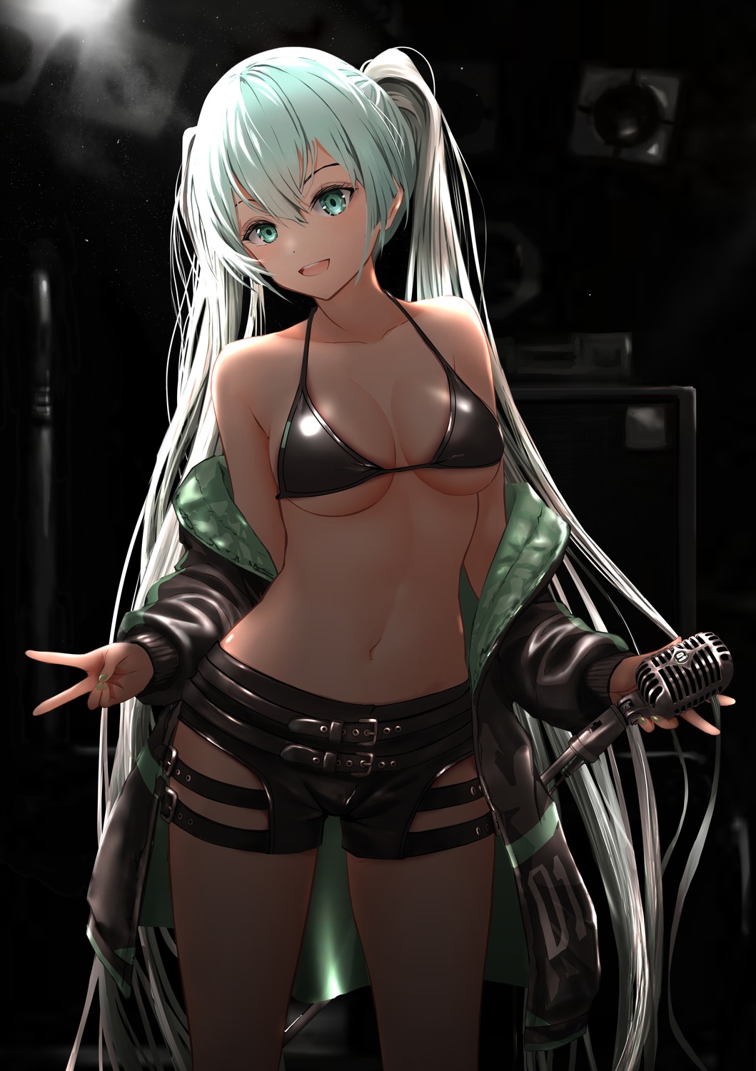 artist_revision bikini_top garter gibun_(sozoshu) hatsune_miku open_shirt swimsuits vocaloid