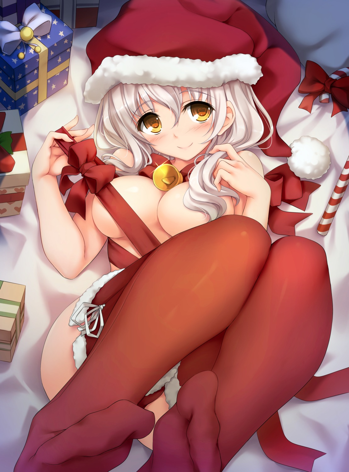 alpha_(alpha91) christmas feet naked_ribbon thighhighs