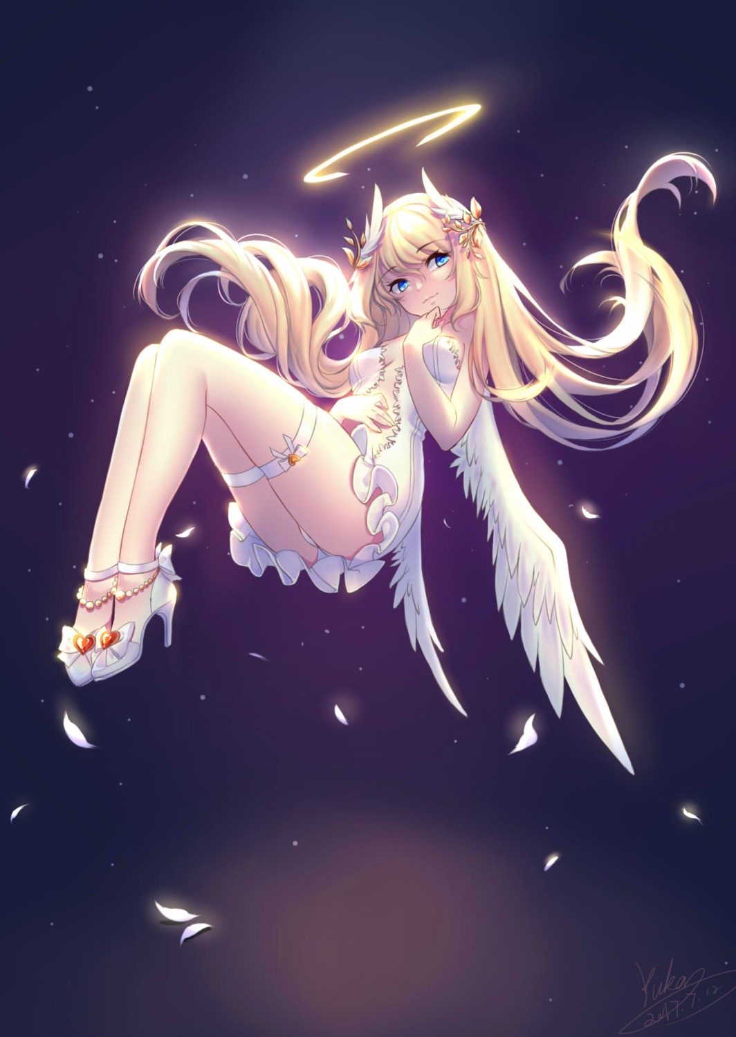 angel dress garter heels no_bra pantsu skirt_lift thong wings yuanchuang