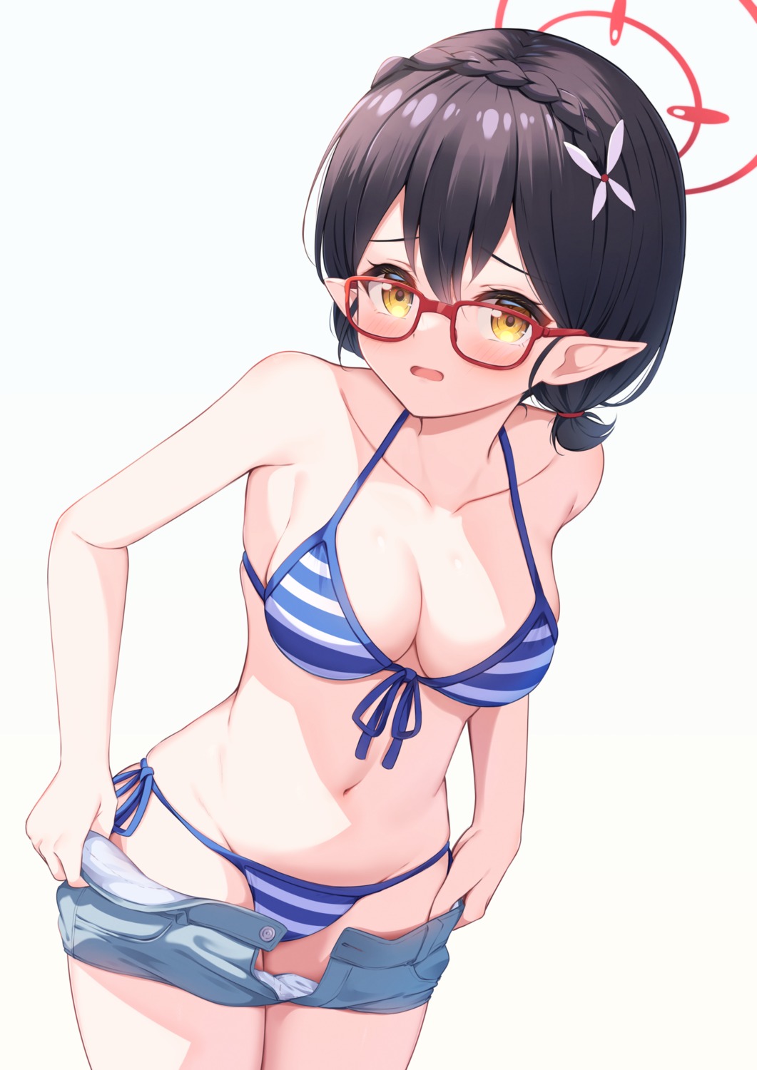 bikini blue_archive halo megane miso_(misomiso_154) okusora_ayane pointy_ears swimsuits undressing