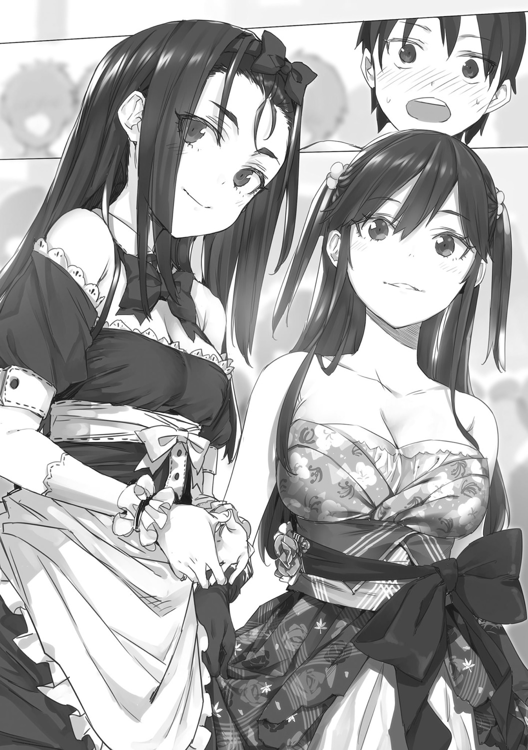 buriki cleavage dress maid monochrome ore_wo_suki_nano_wa_omae_dake_ka_yo