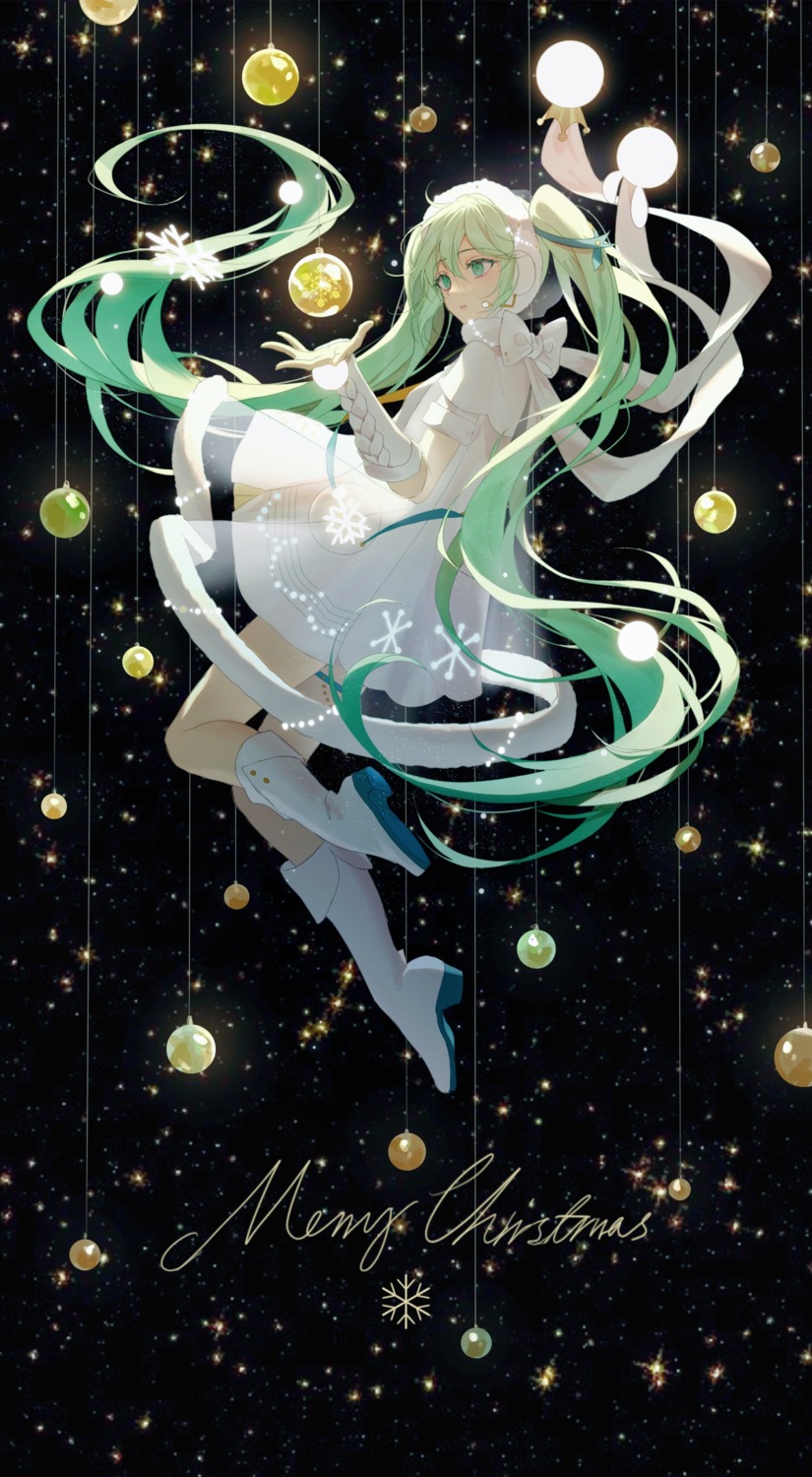 christmas dress hatsune_miku headphones osagelts1213 see_through vocaloid yuki_miku